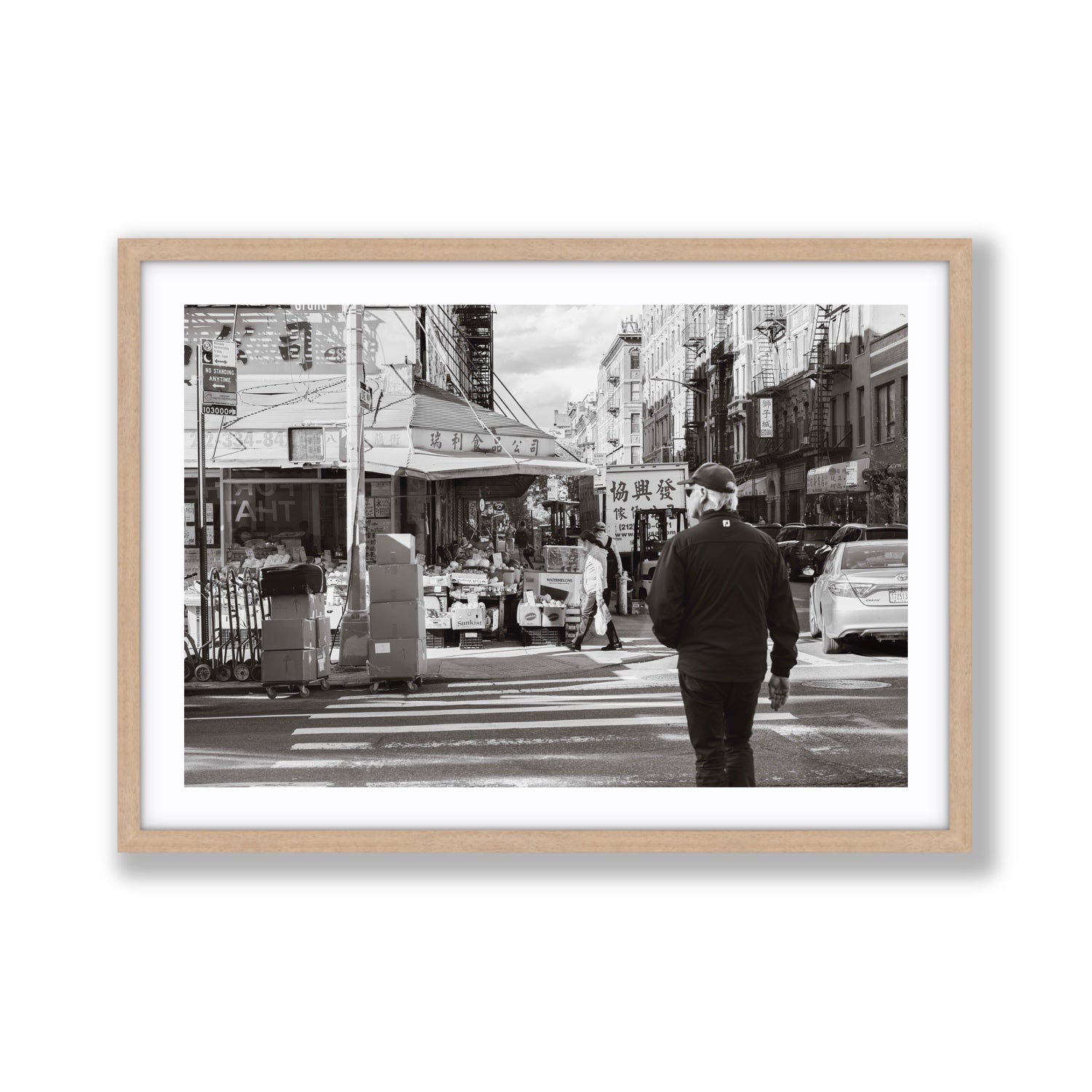 Chinatown New York NYC Street wall art Giant fine art print in natural oak frame with matboard