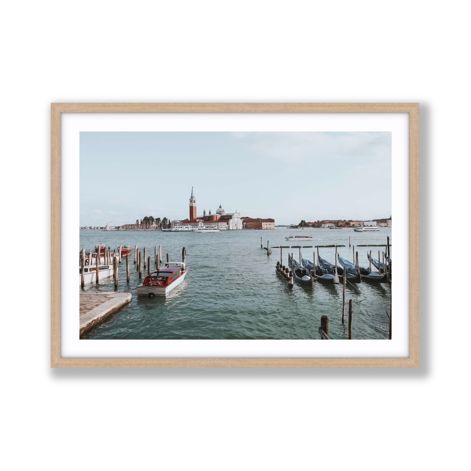 Venetian Waterscape Venice Italian art print Giant fine art print in natural oak frame with matboard