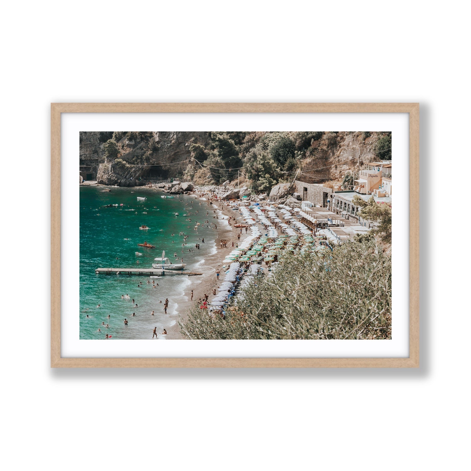 Fornillo Beach fine art print, Positano, Italy, Giant, Natural Oak Frame · Matboard, Fine Art Print