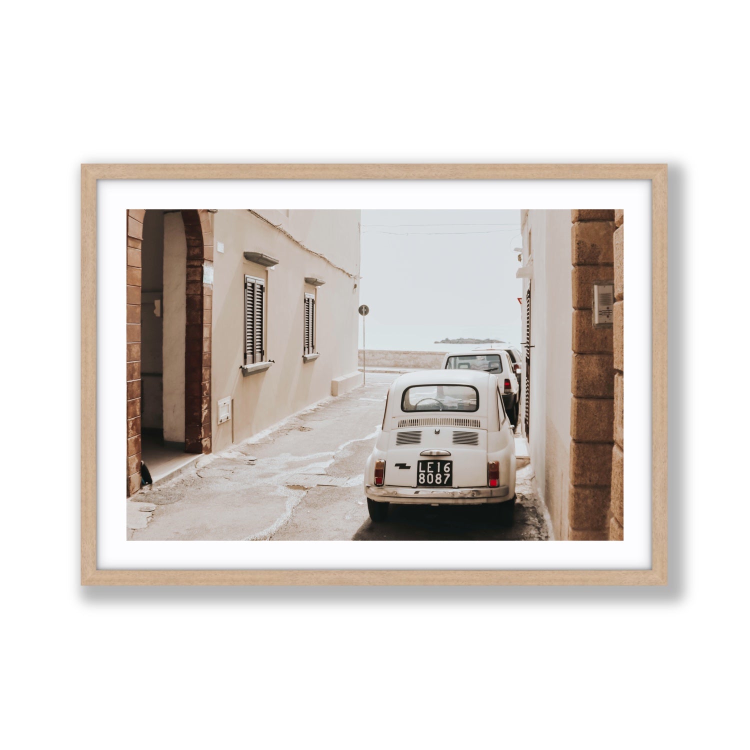 Bambini Lane Puglia Italian wall art Giant fine art print in natural oak frame with matboard