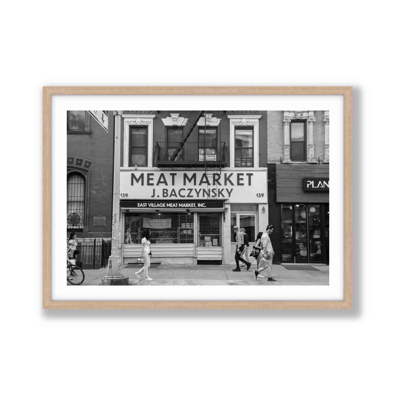 Meat District New York NYC Black & White wall art Giant fine art print in natural oak frame with matboard
