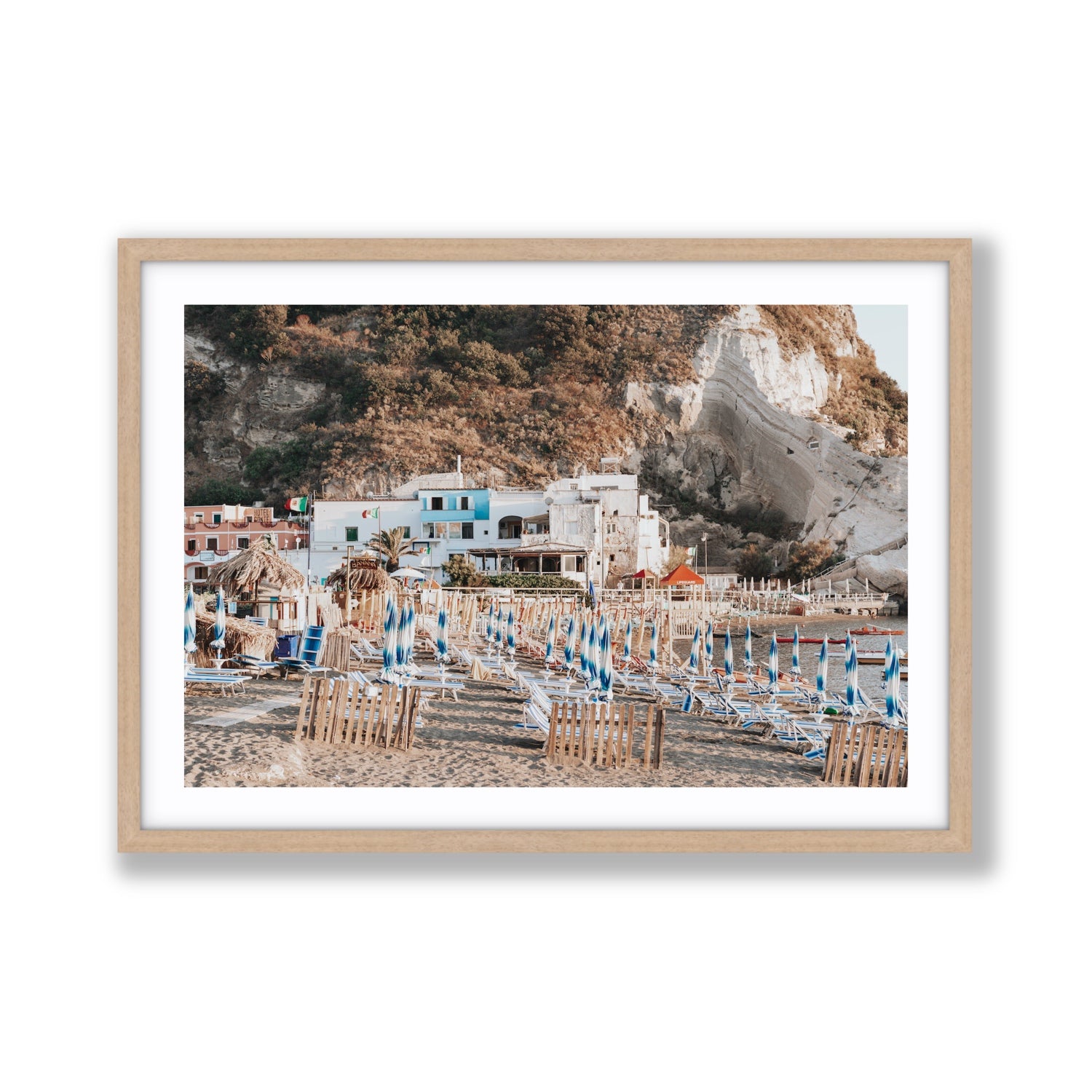 Sant' Angelo Ischia Italian coastal wall art Giant fine art print in natural oak frame with matboard