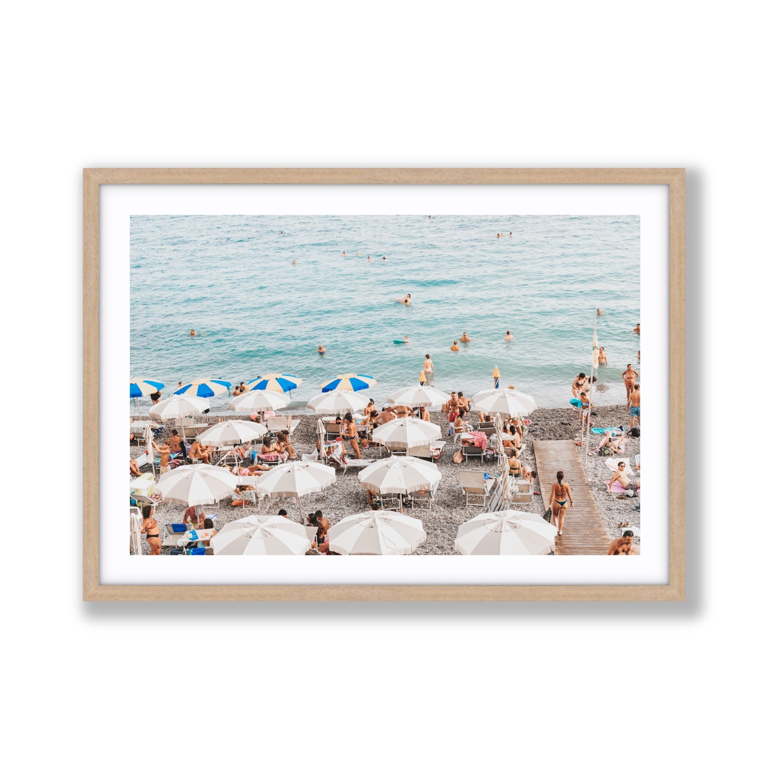Dreamscape Amalfi Italian beach wall art Giant fine art print in natural oak frame with matboard