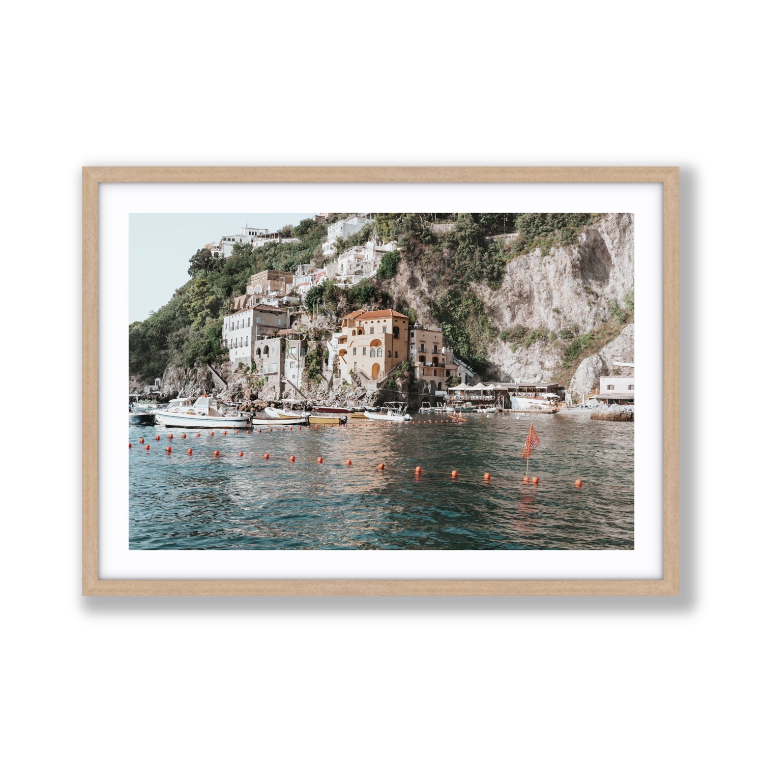 Amalfi Villas fine art print, Amalfi, Italy, coastal scenes artwork, Giant, Natural Oak Frame · Matboard, Fine Art Print
