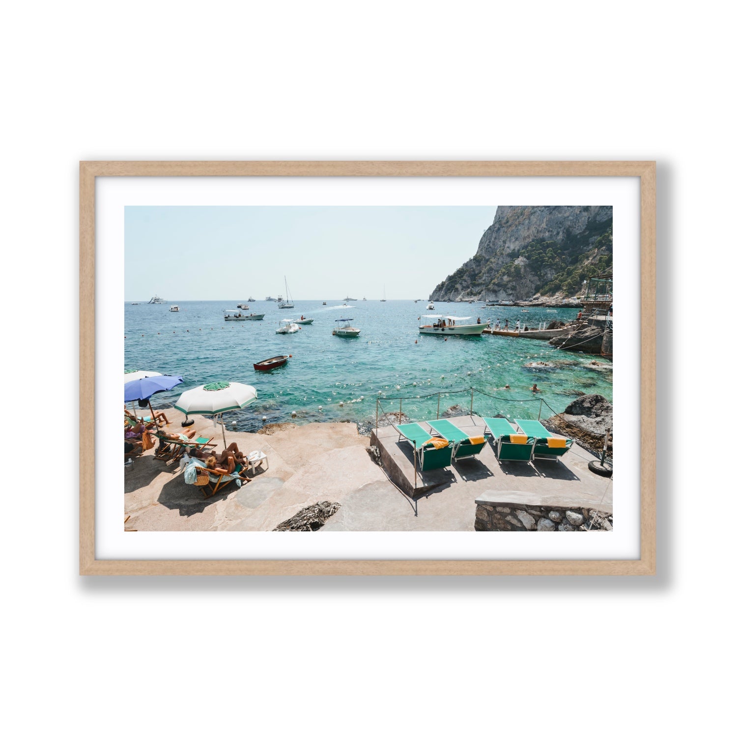 Save Me A Seat Capri Mediterranean wall art Giant fine art print in natural oak frame with matboard