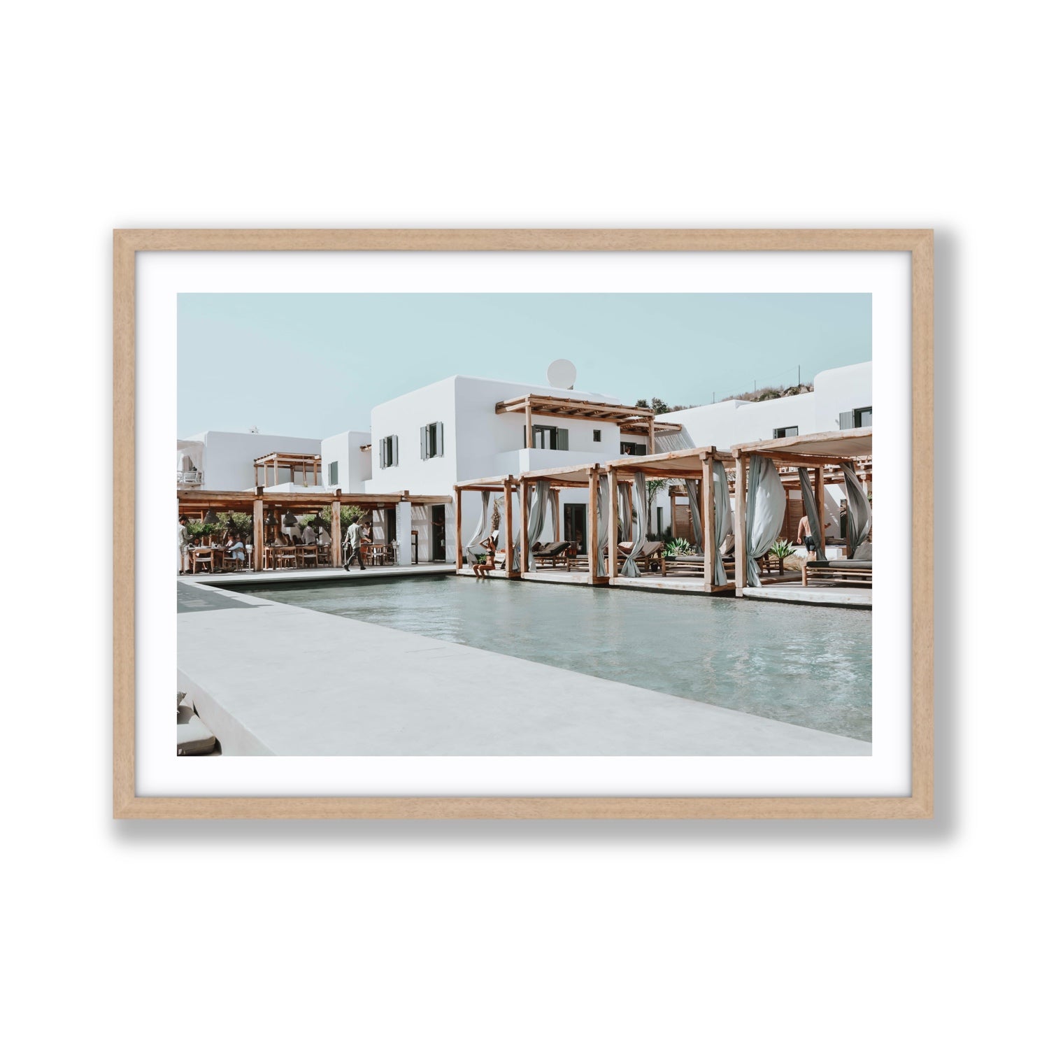 Polytelís Mykonos Greek island wall art Giant fine art print in natural oak frame with matboard