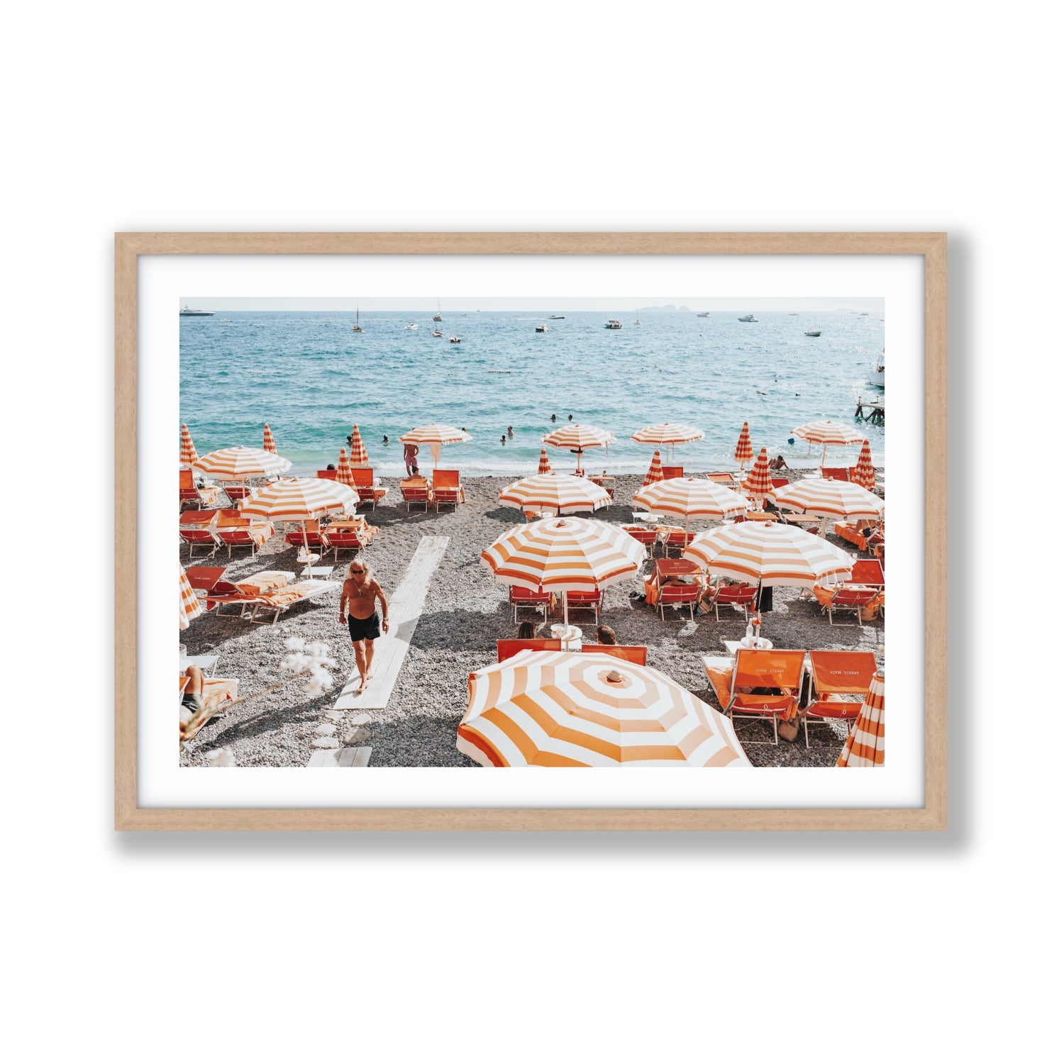 Shoreline Strut Positano wall art Giant fine art print in natural oak frame with matboard