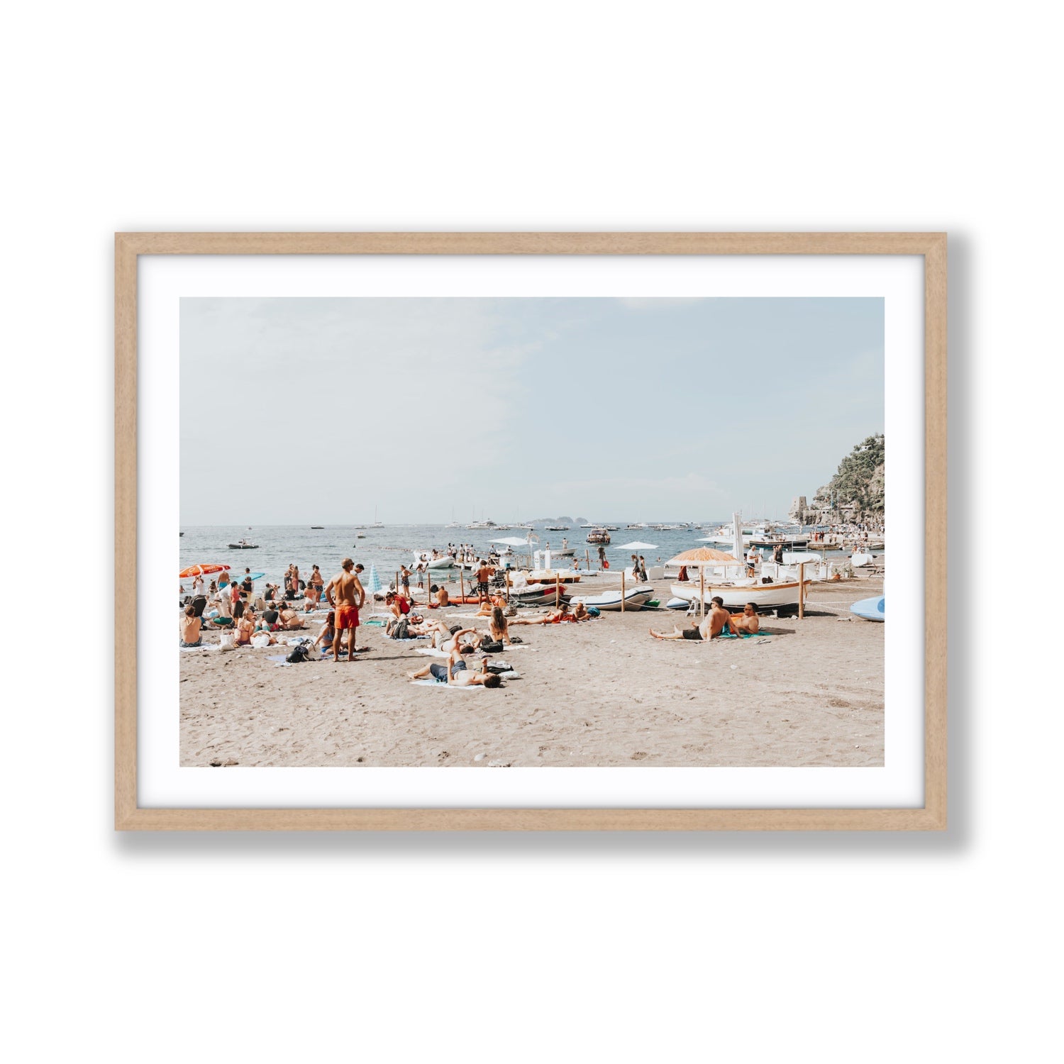 Beachy Vibes fine art print, Positano, Italy, Giant, Natural Oak Frame · Matboard, Fine Art Print