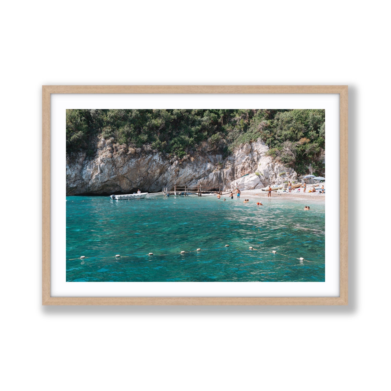 Azure Abyss Nerano wall art Giant fine art print in natural oak frame with matboard