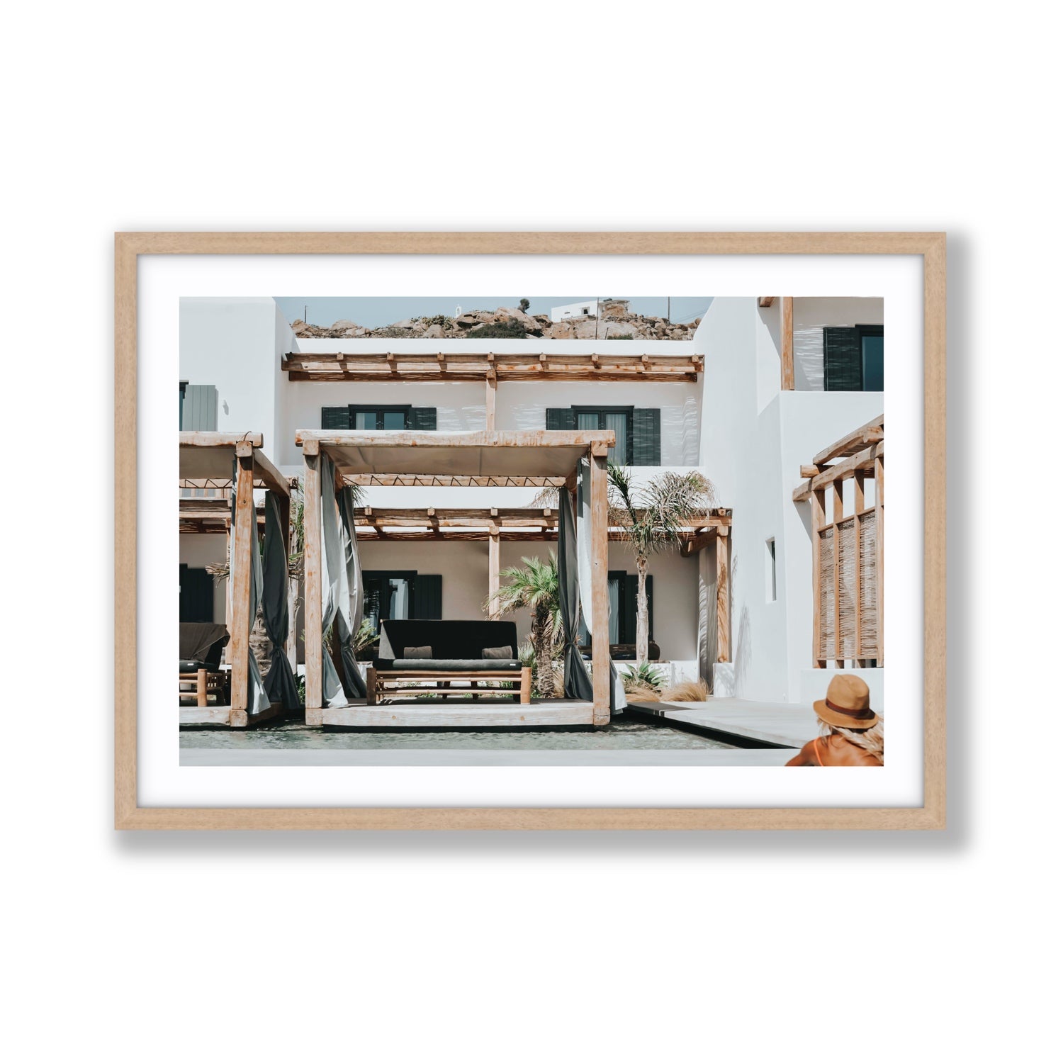Dream Villa fine art print, Mykonos, Greece, Giant, Natural Oak Frame · Matboard, Fine Art Print