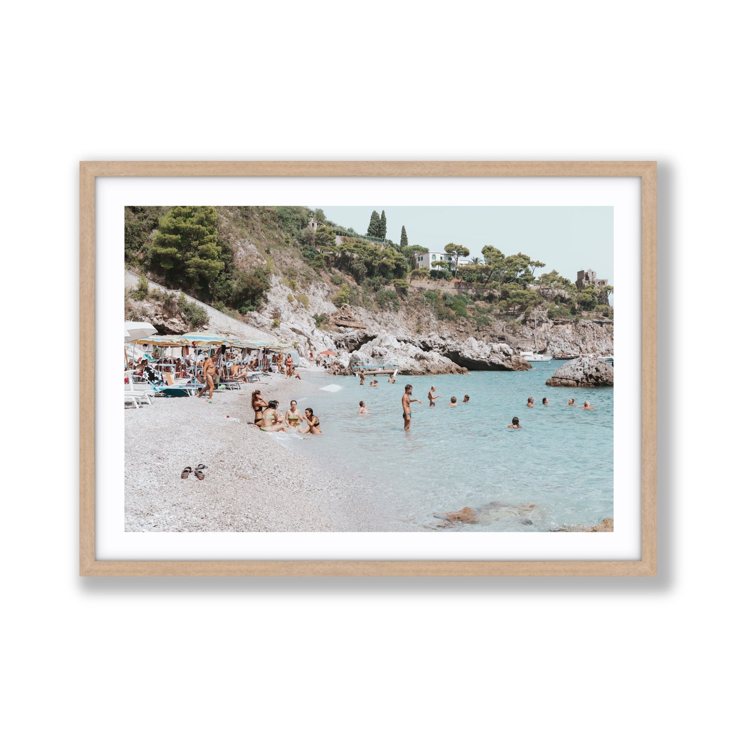 La Vacanza Amalfi Mediterranean wall art Giant fine art print in natural oak frame with matboard