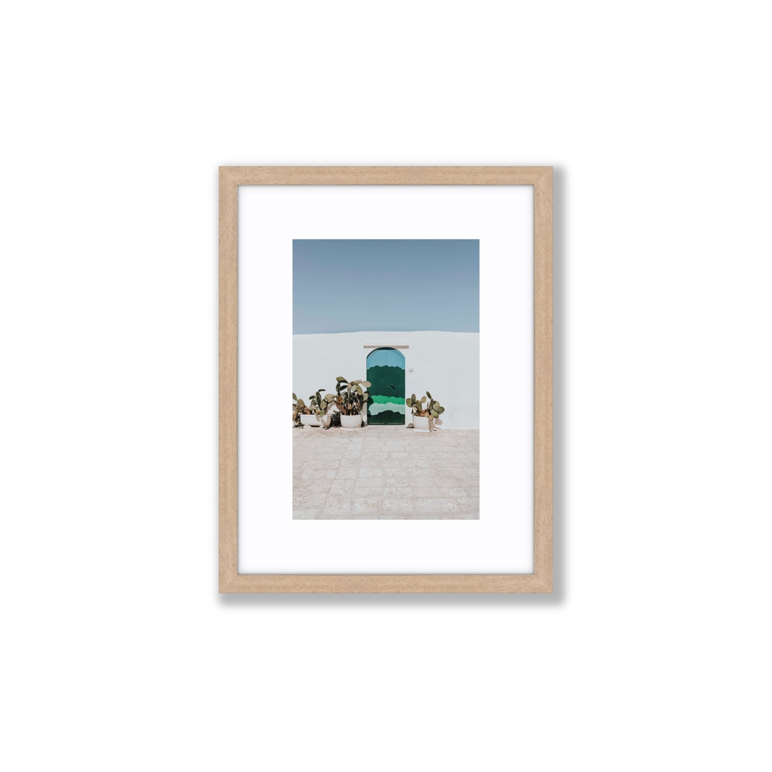 Imaginary Exit Puglia Mediterranean wall art Small fine art print in natural oak frame with matboard