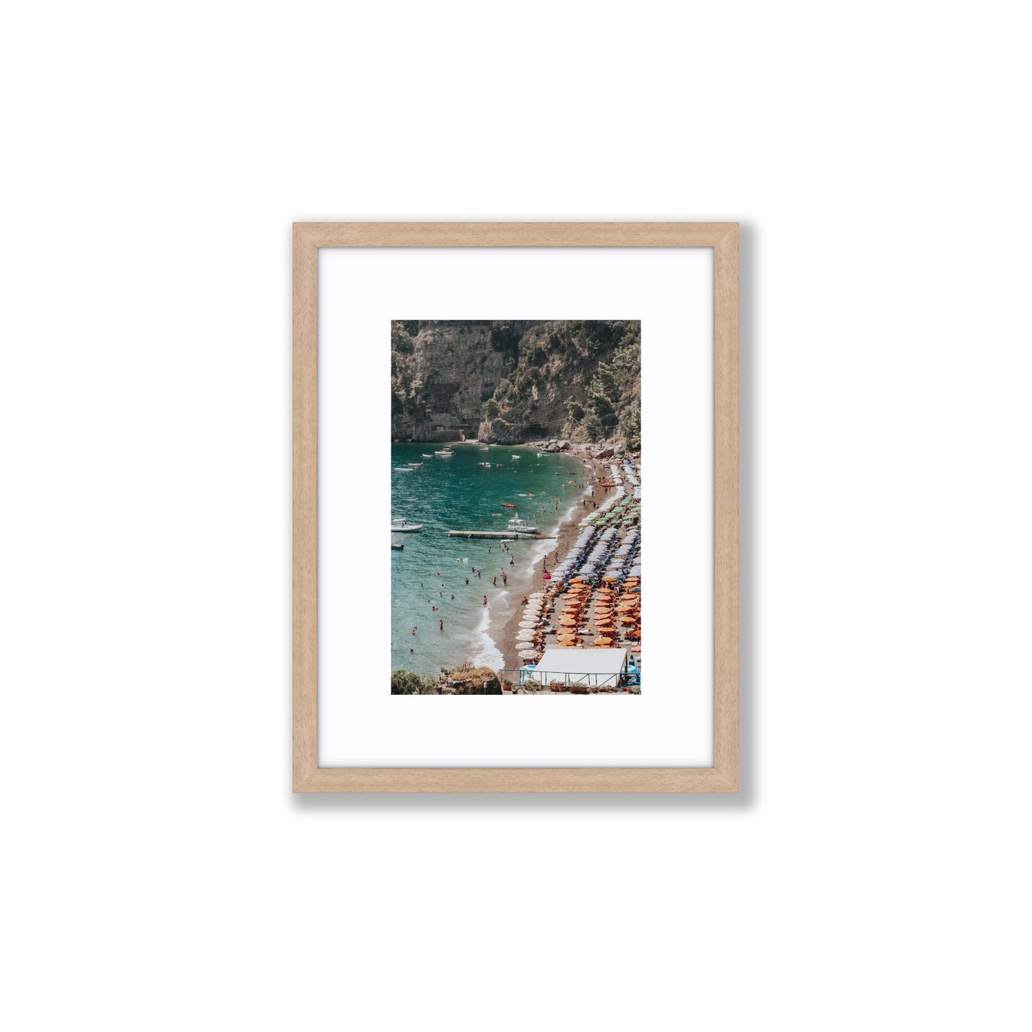 Parasol Panorama fine art print, Positano, Italy, Small, Natural Oak Frame · Matboard, Fine Art Print