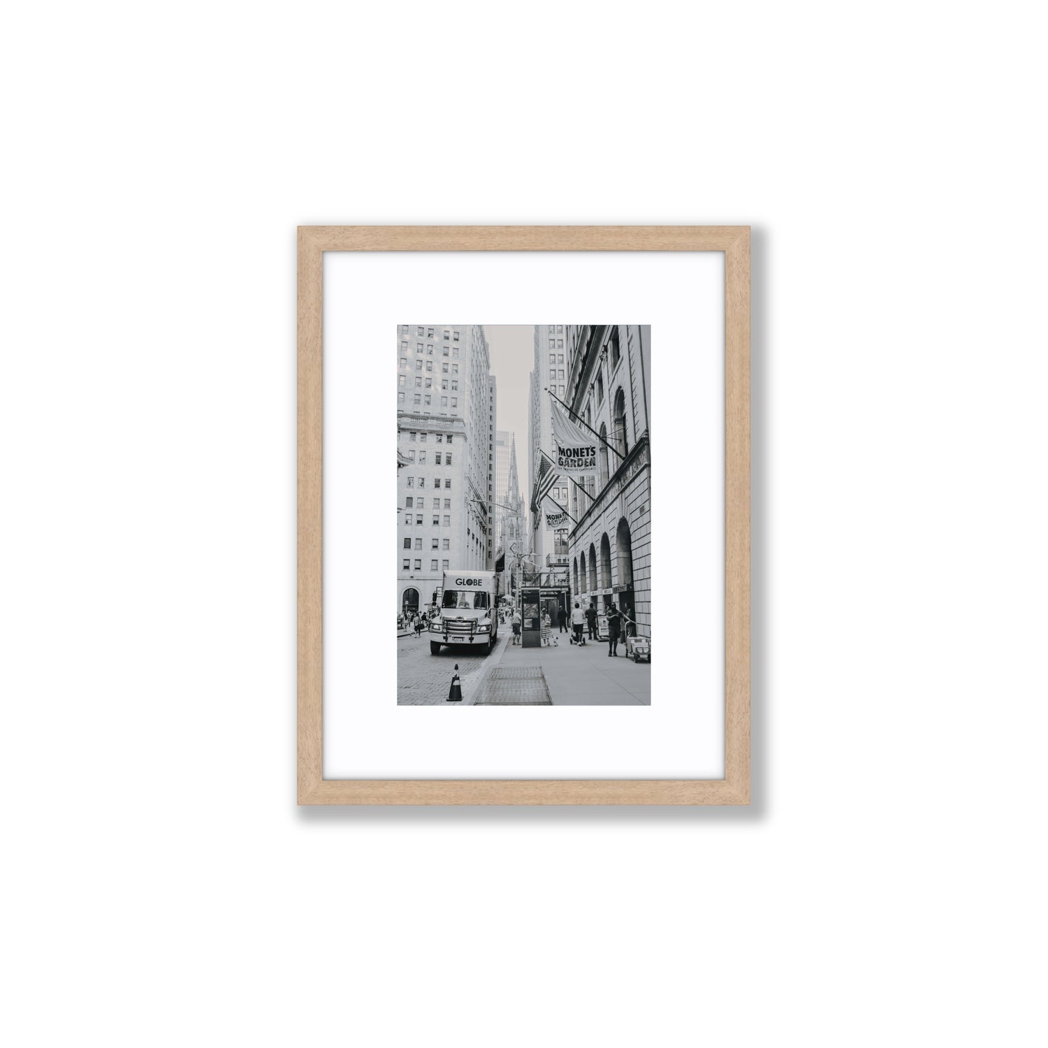 Metropolitan Monotone New York NYC Black & White wall art Small fine art print in natural oak frame with matboard