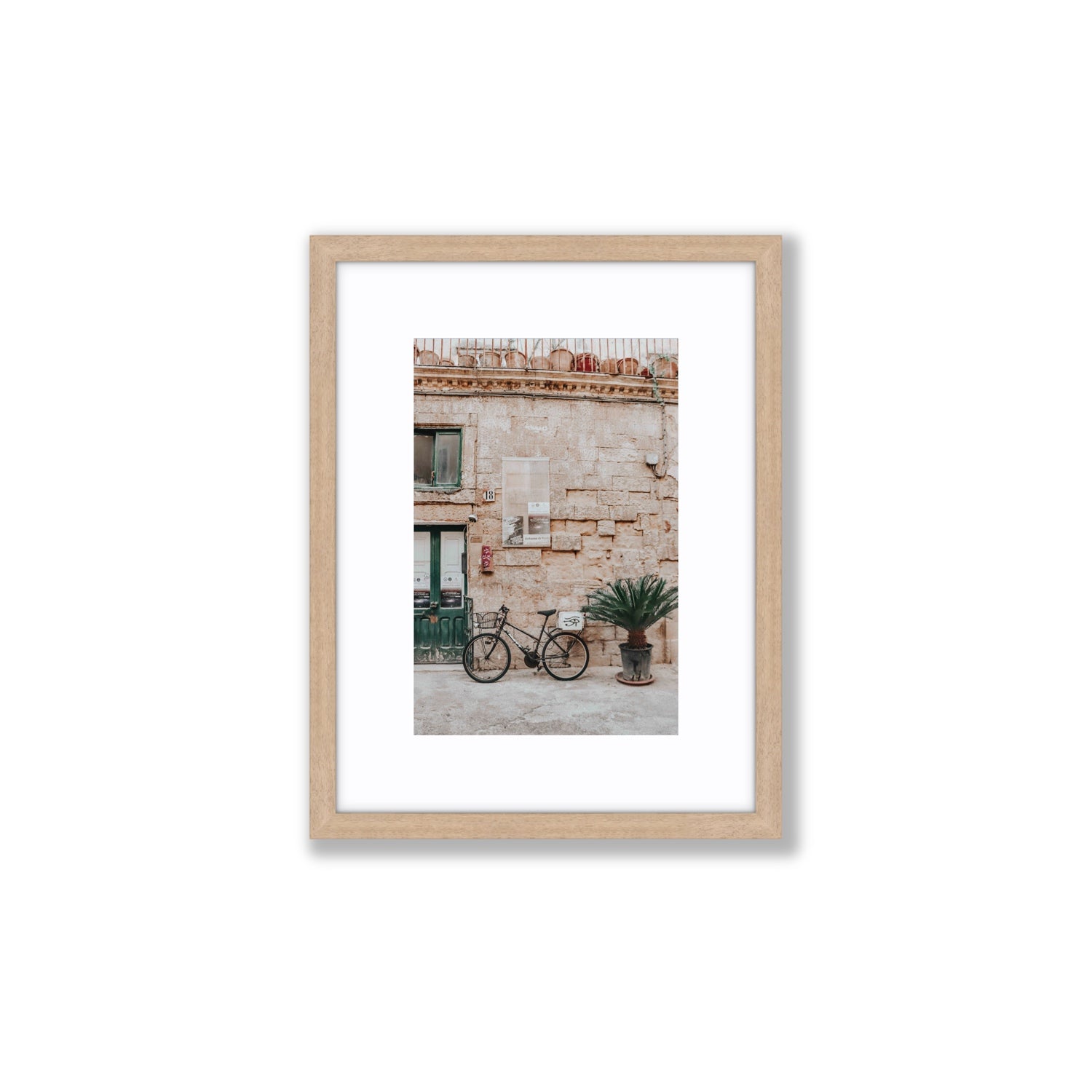 Salento Streets Puglia Lecce Italian wall art Small fine art print in natural oak frame with matboard