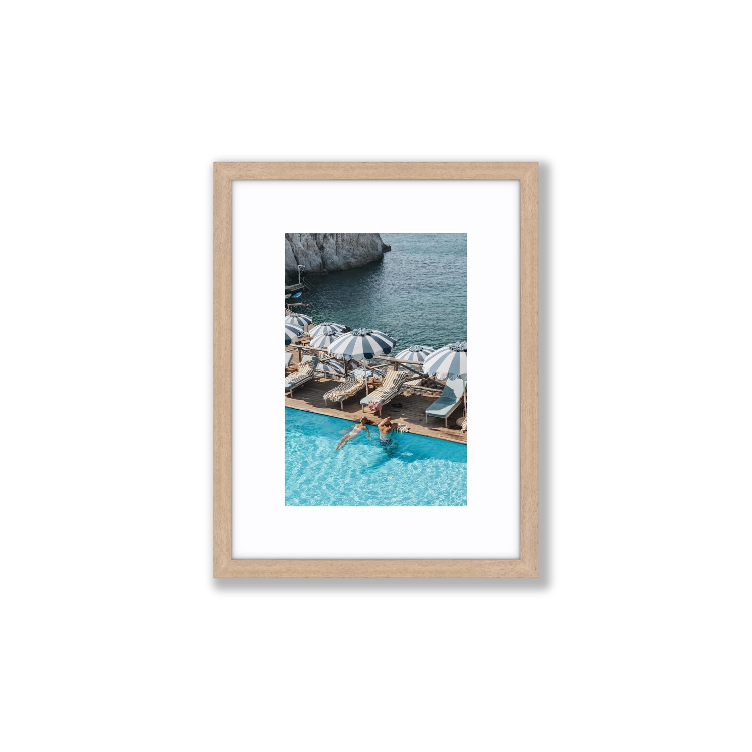 I'm Busy Ischia Italian coastal Mediterranean wall art Small fine art print in natural oak frame with matboard