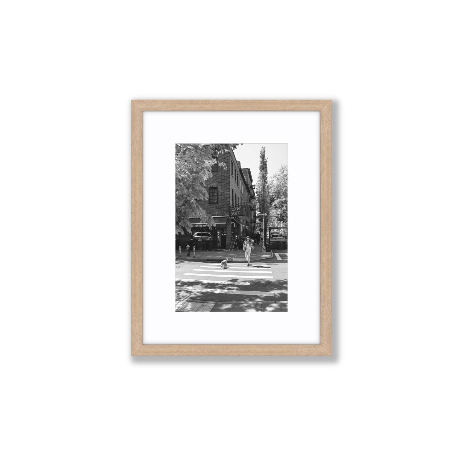 Sunlit Stroll New York NYC Black & White wall art Small fine art print in natural oak frame with matboard