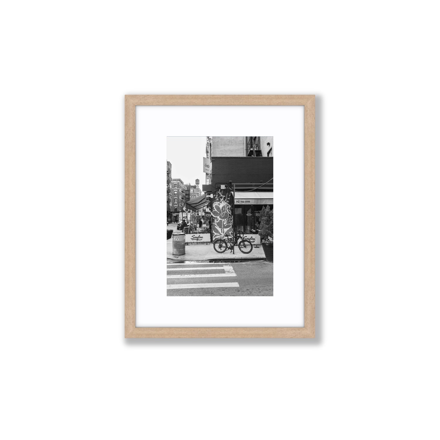 Cafe Canvas New York NYC Black & White wall art Small fine art canvas in natural oak frame