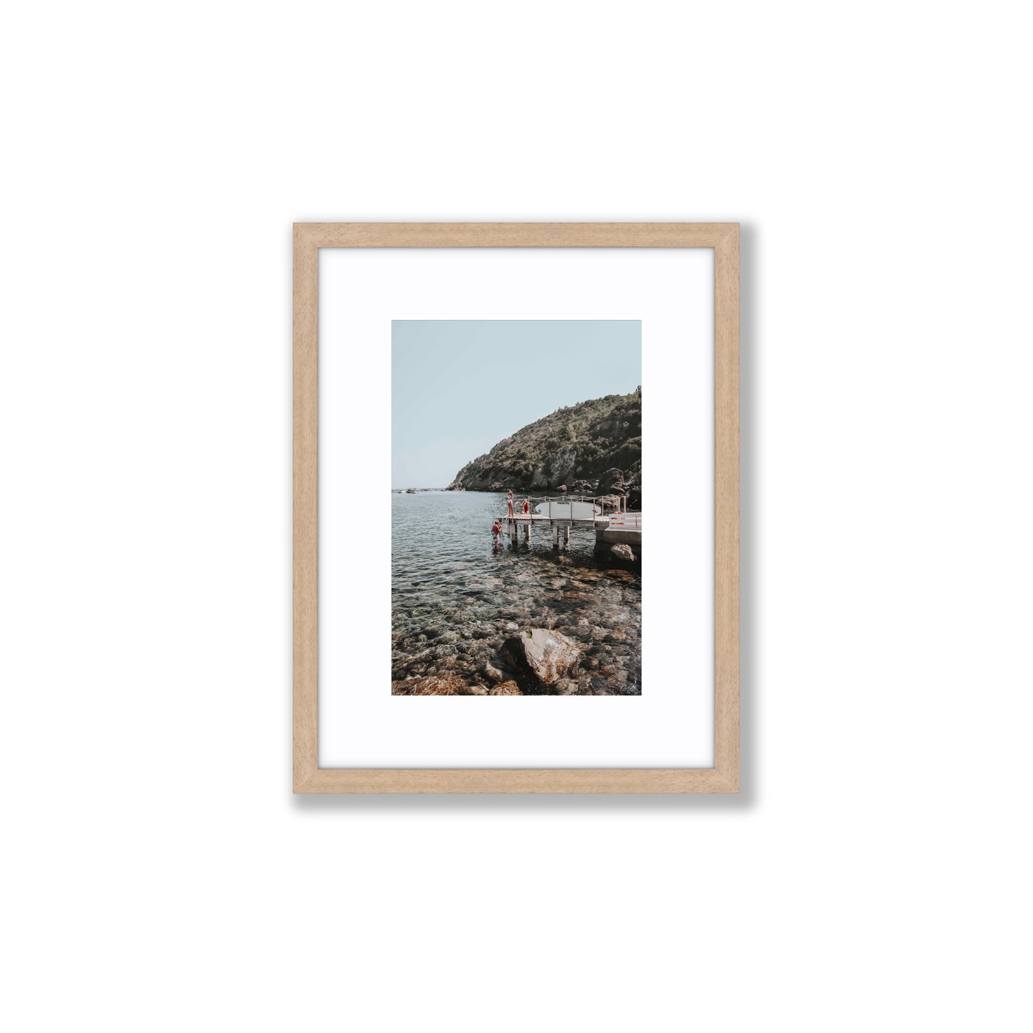 Tidal Explorers Tuscany coastal Italian wall art Small fine art print in natural oak frame with matboard