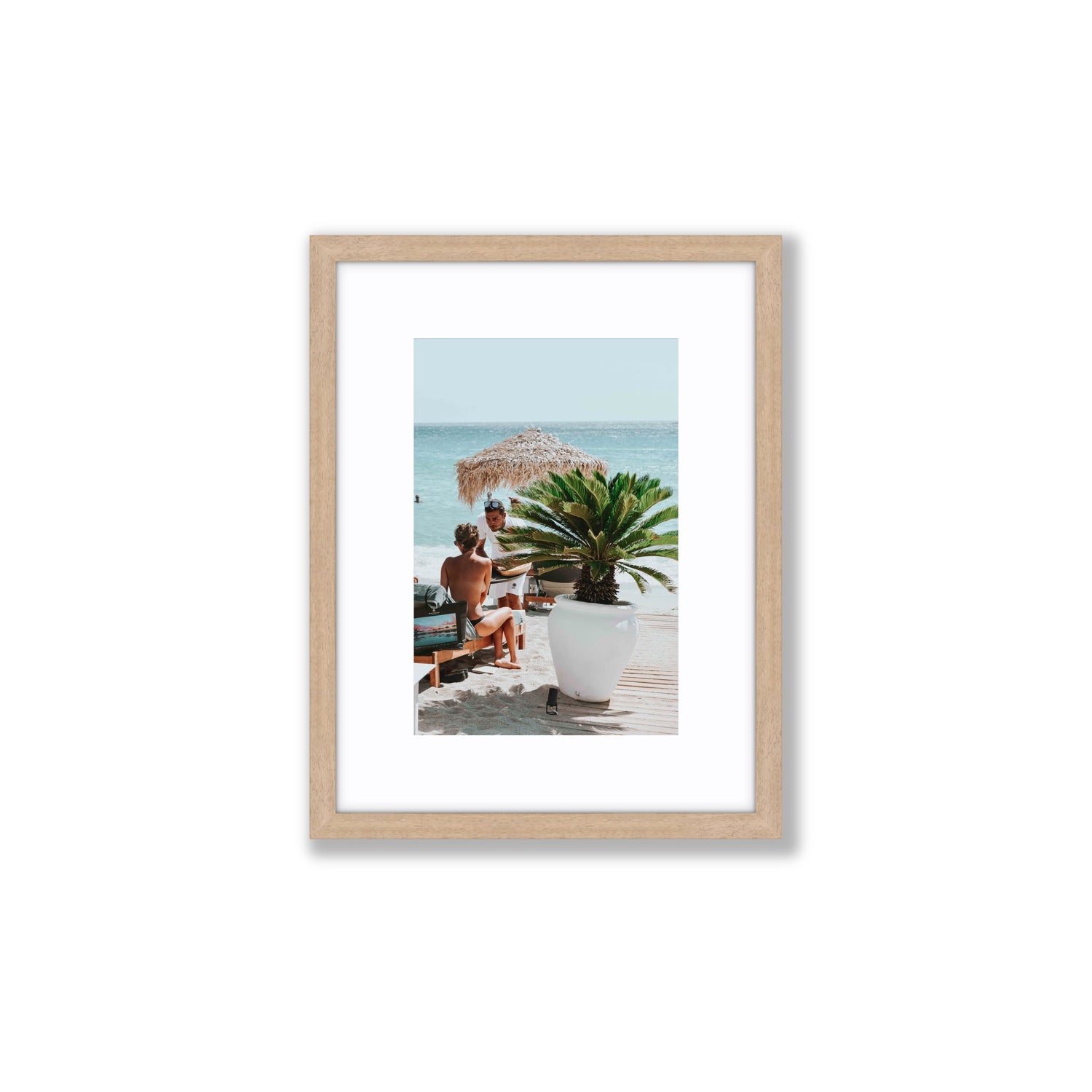 At Your Service Mykonos Greek island wall art Small fine art print in natural oak frame with matboard