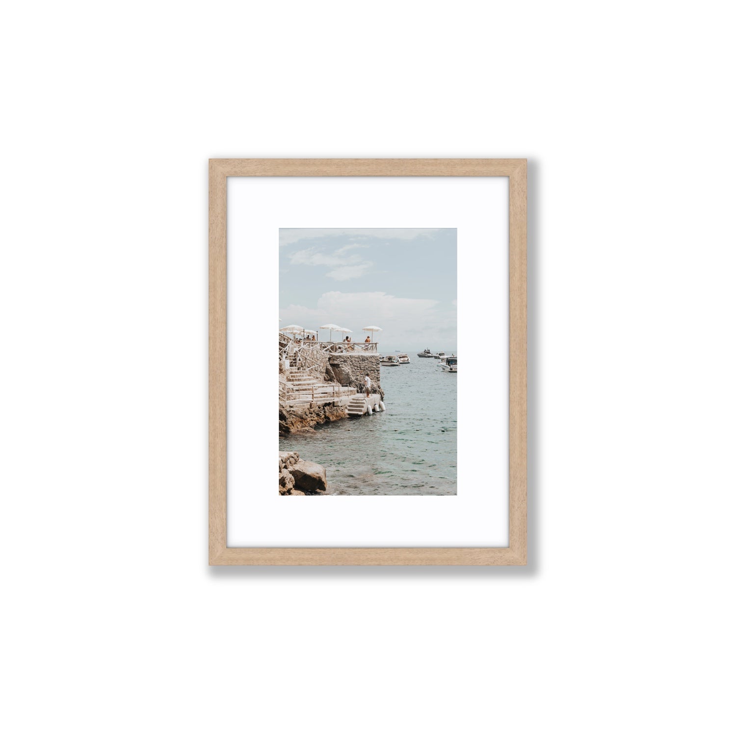 Pier Patrol fine art print, Nerano, Italy, Small, Natural Oak Frame · Matboard, Fine Art Print