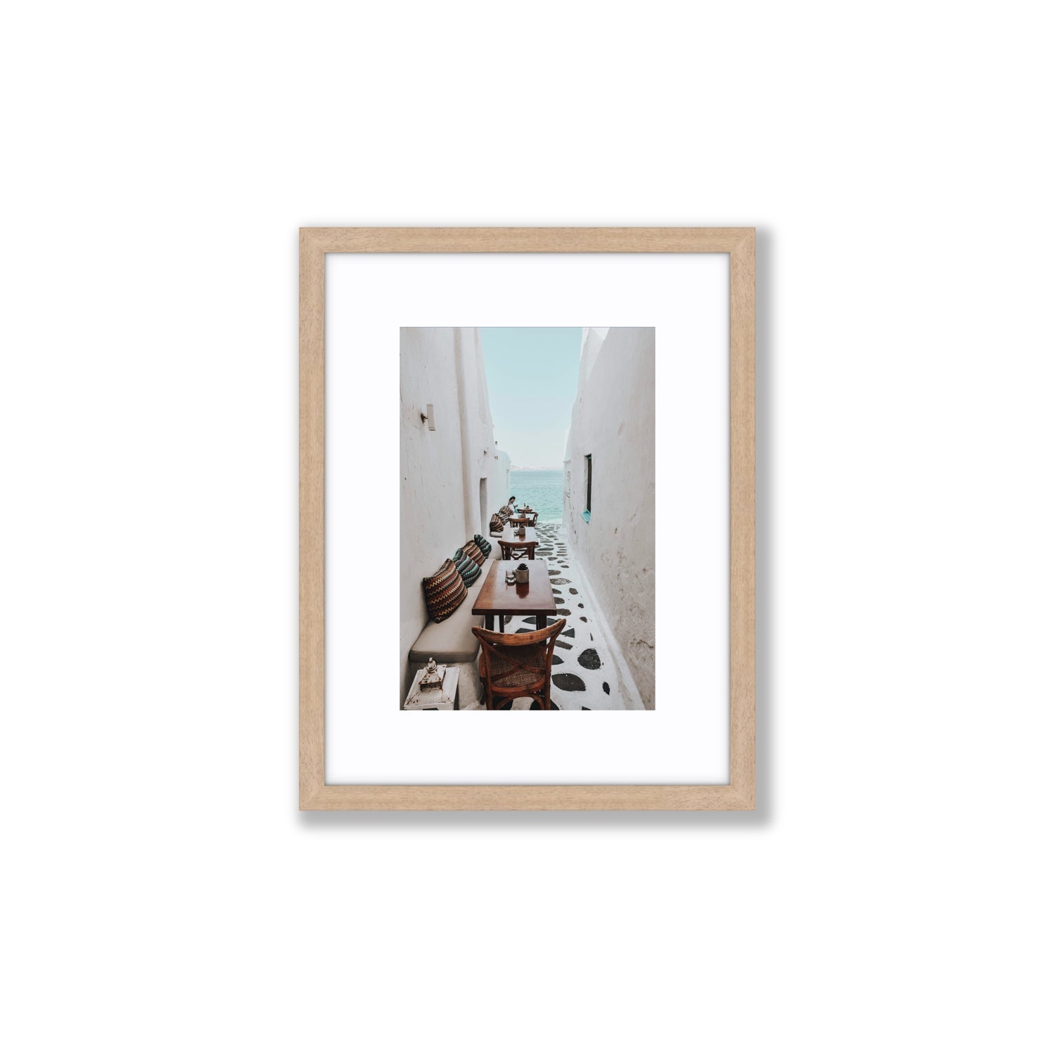 Trip Down Memory Lane fine art print, Mykonos, Greece, Small, Natural Oak Frame · Matboard, Fine Art Print