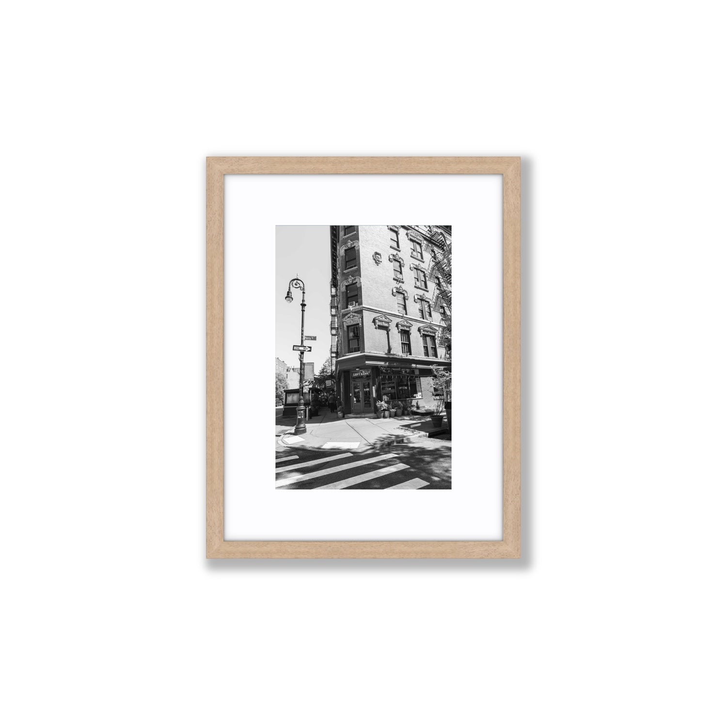 Parisian On Perry New York NYC Black & White wall art Small fine art print in natural oak frame with matboard