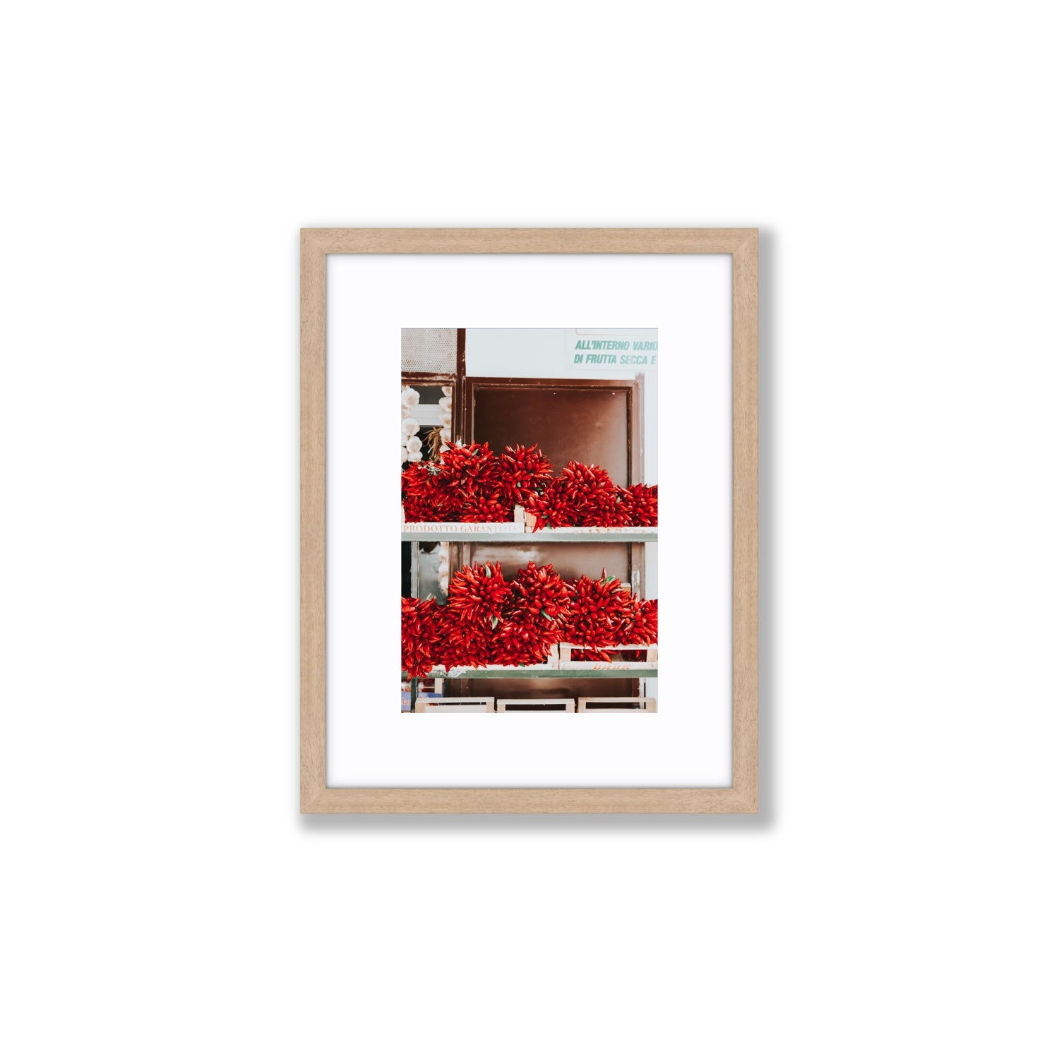 Hot Harvest Puglia Italian wall art Small fine art print in natural oak frame with matboard