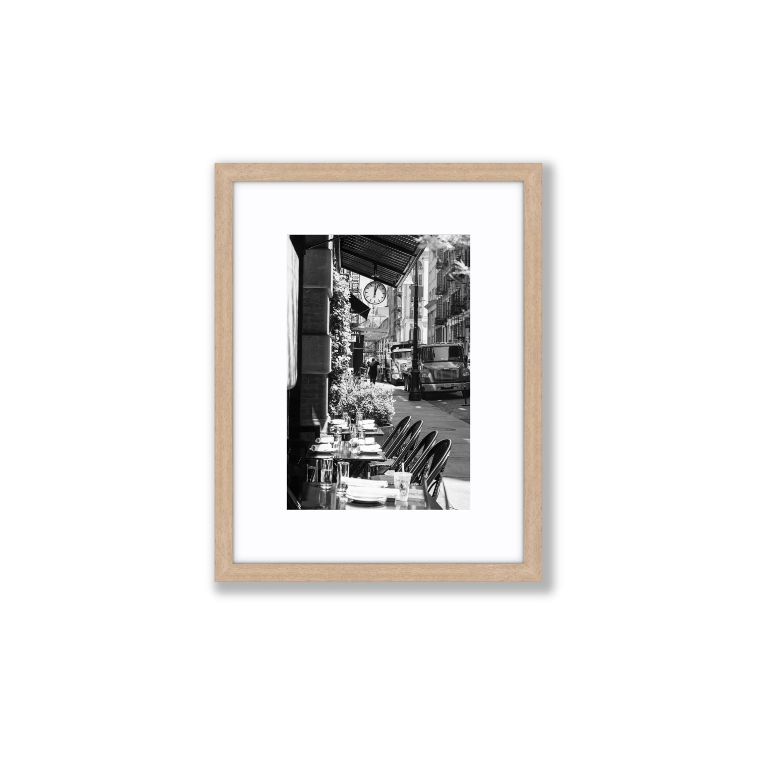 Mercer Street New York NYC Black & White wall art Small fine art print in natural oak frame with matboard