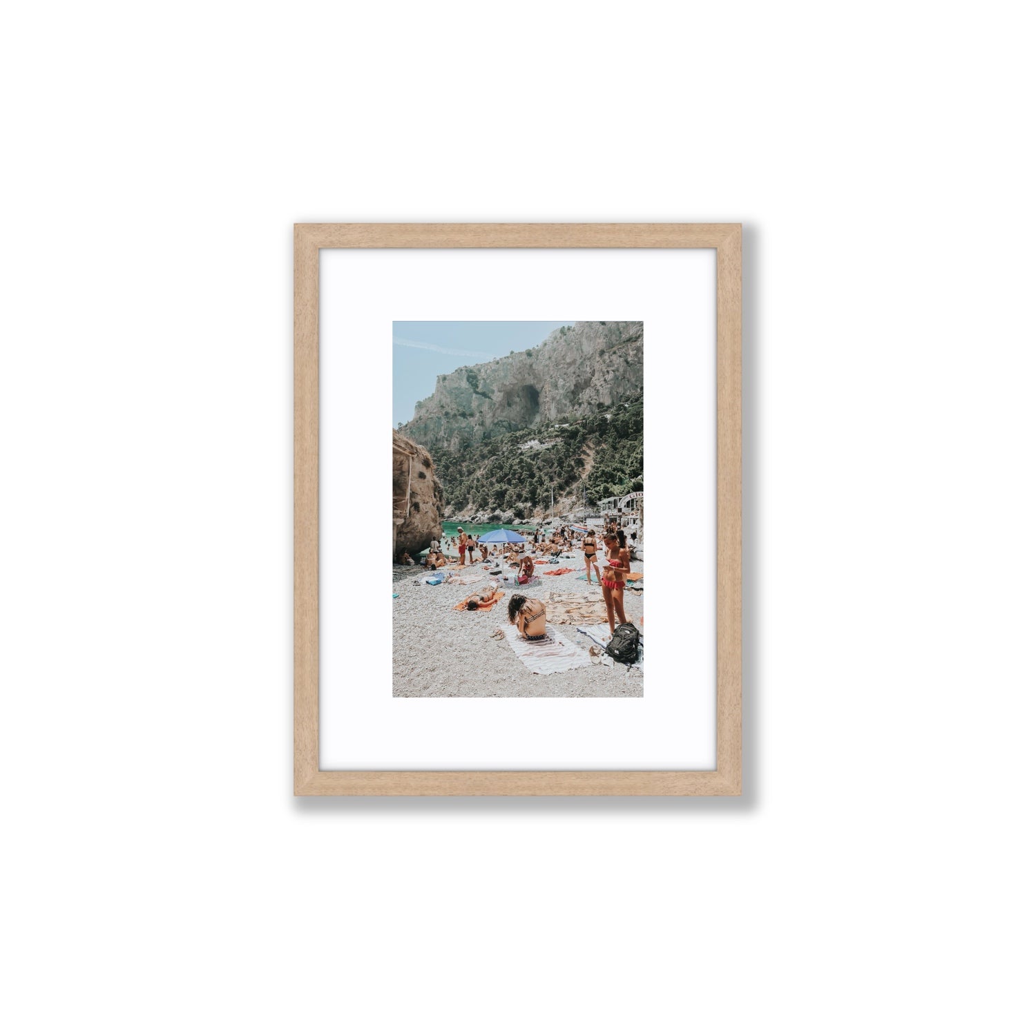 Marina Piccola Capri Mediterranean wall art Small fine art print in natural oak frame with matboard