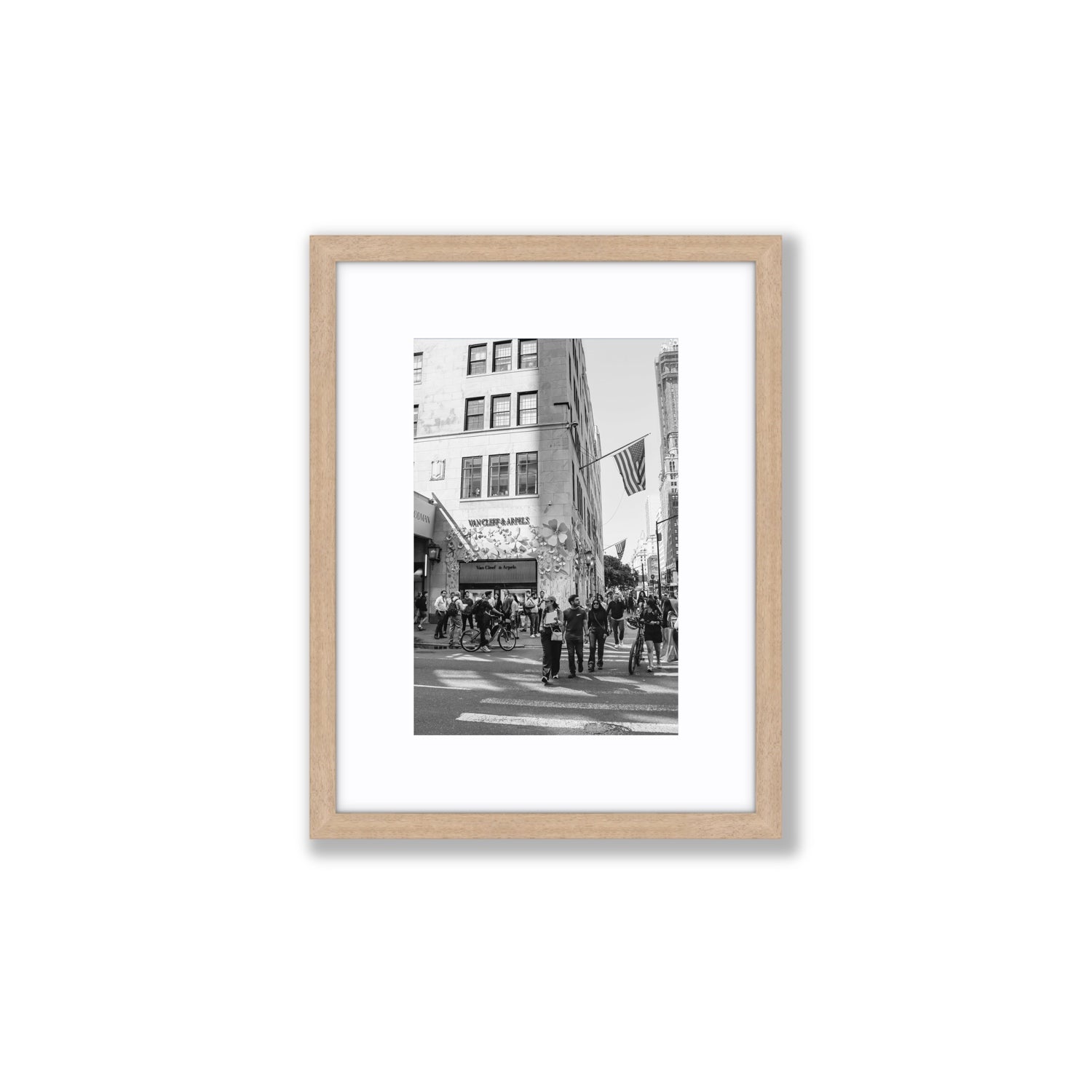 Sidewalk Shuffle New York NYC Black & White wall art Small fine art print in natural oak frame with matboard