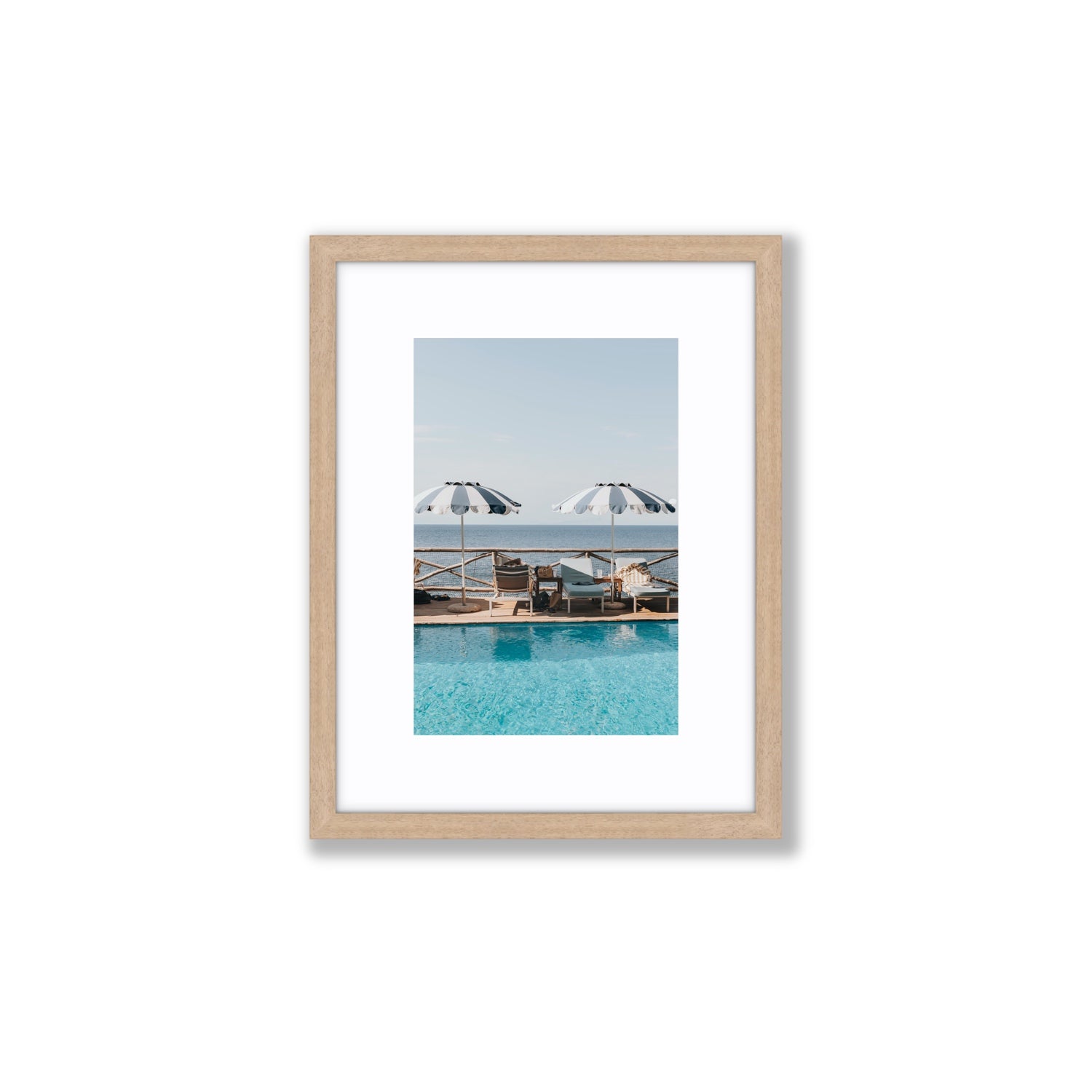 Beach Retreat fine art print, Ischia, Italy, european beach clubs artwork, Small, Natural Oak Frame · Matboard, Fine Art Print