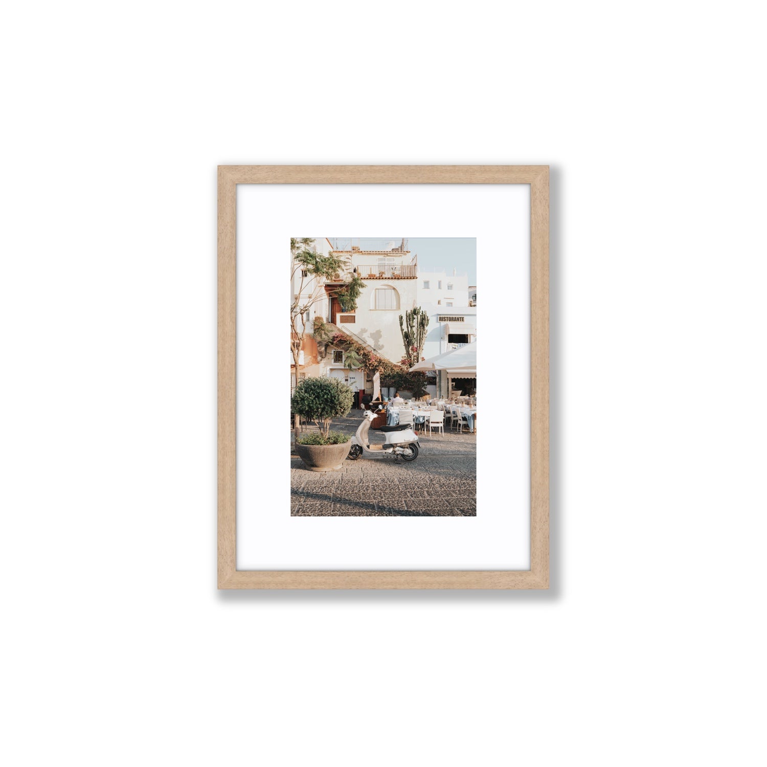 Ristorante Ischia Italian Mediterranean decor wall art Small fine art print in natural oak frame with matboard