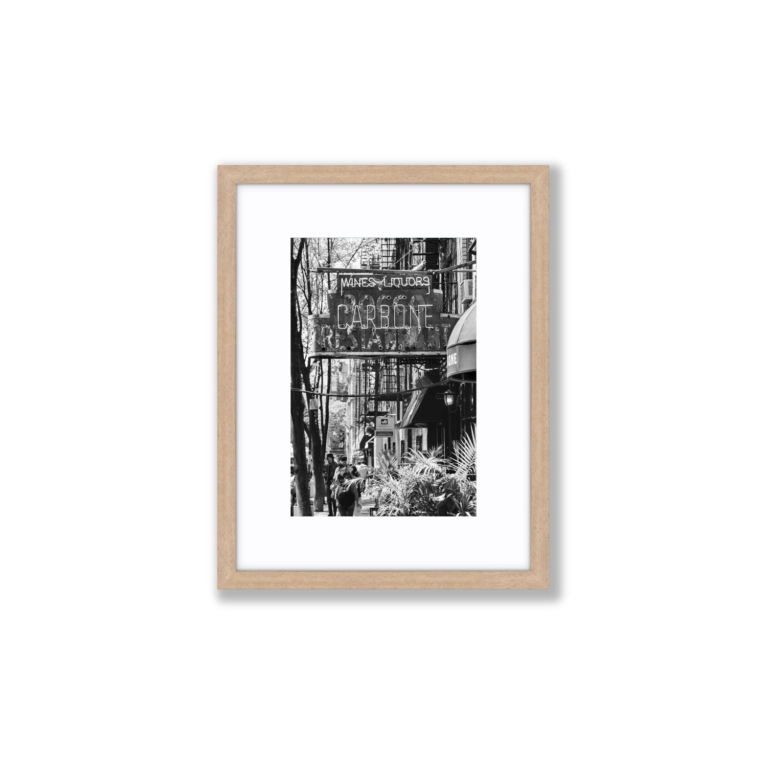 Paparazzi To Pasta New York NYC Black & White wall art Small fine art print in natural oak frame with matboard