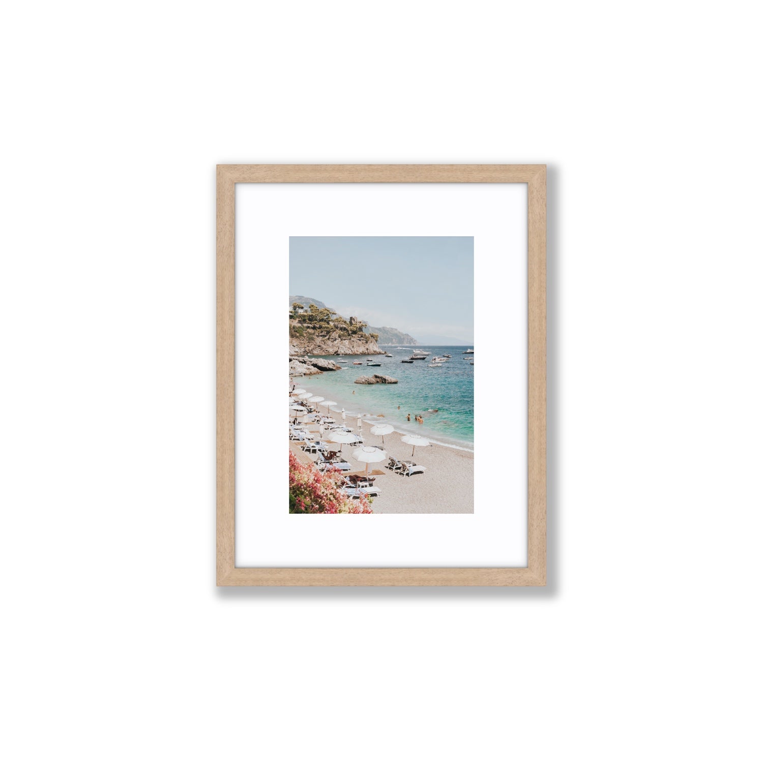 Seaview Refuge Amalfi coastal wall art small fine art print in natural oak frame with matboard