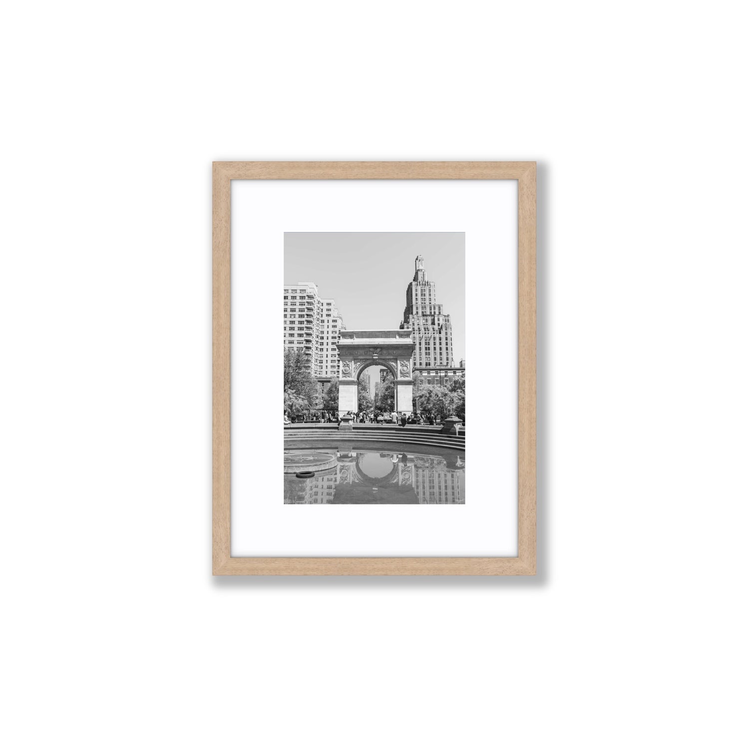 Washington Skyline New York NYC Black & White wall art Small fine art print in natural oak frame with matboard