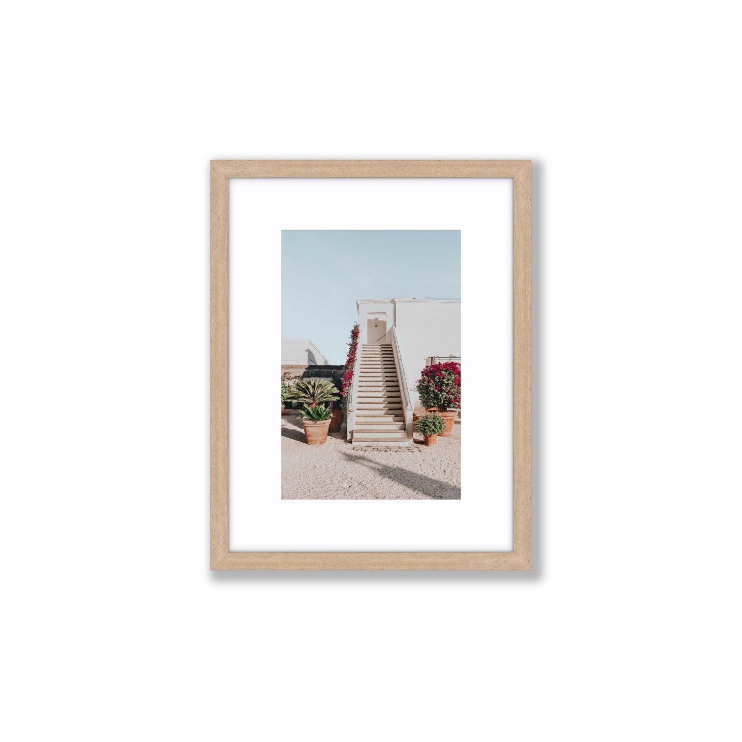 Tranquil Ascent Puglia Italian wall art Small fine art print in natural oak frame with matboard