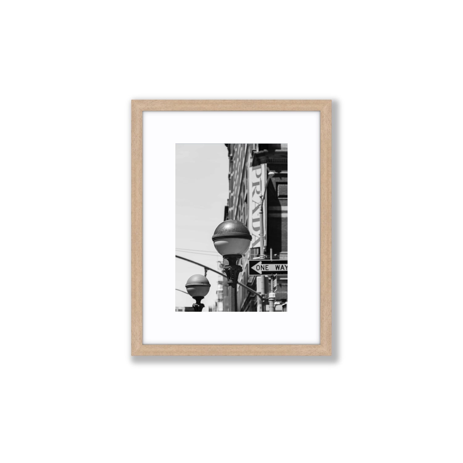 Subway Style New York NYC Black & White wall art Small fine art print in natural oak frame with matboard