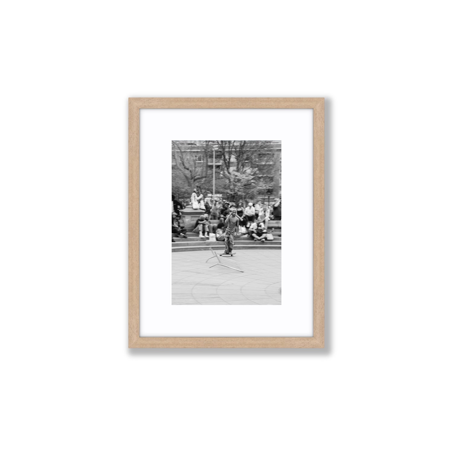 Skate Park Serenade New York NYC Black & White wall art Small fine art print in natural oak frame with matboard