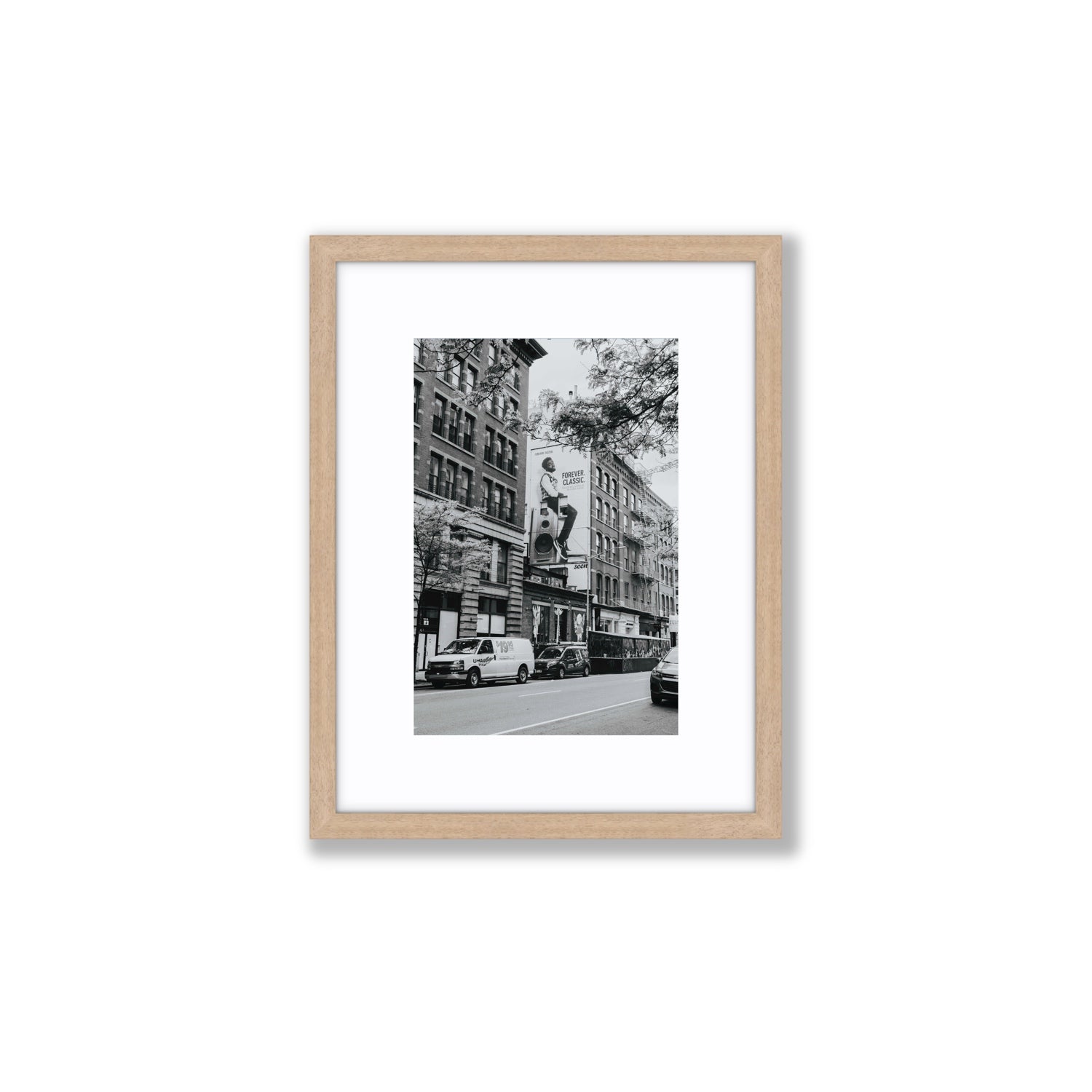 Forever Classic New York NYC Black & White wall art Small fine art print in natural oak frame with matboard