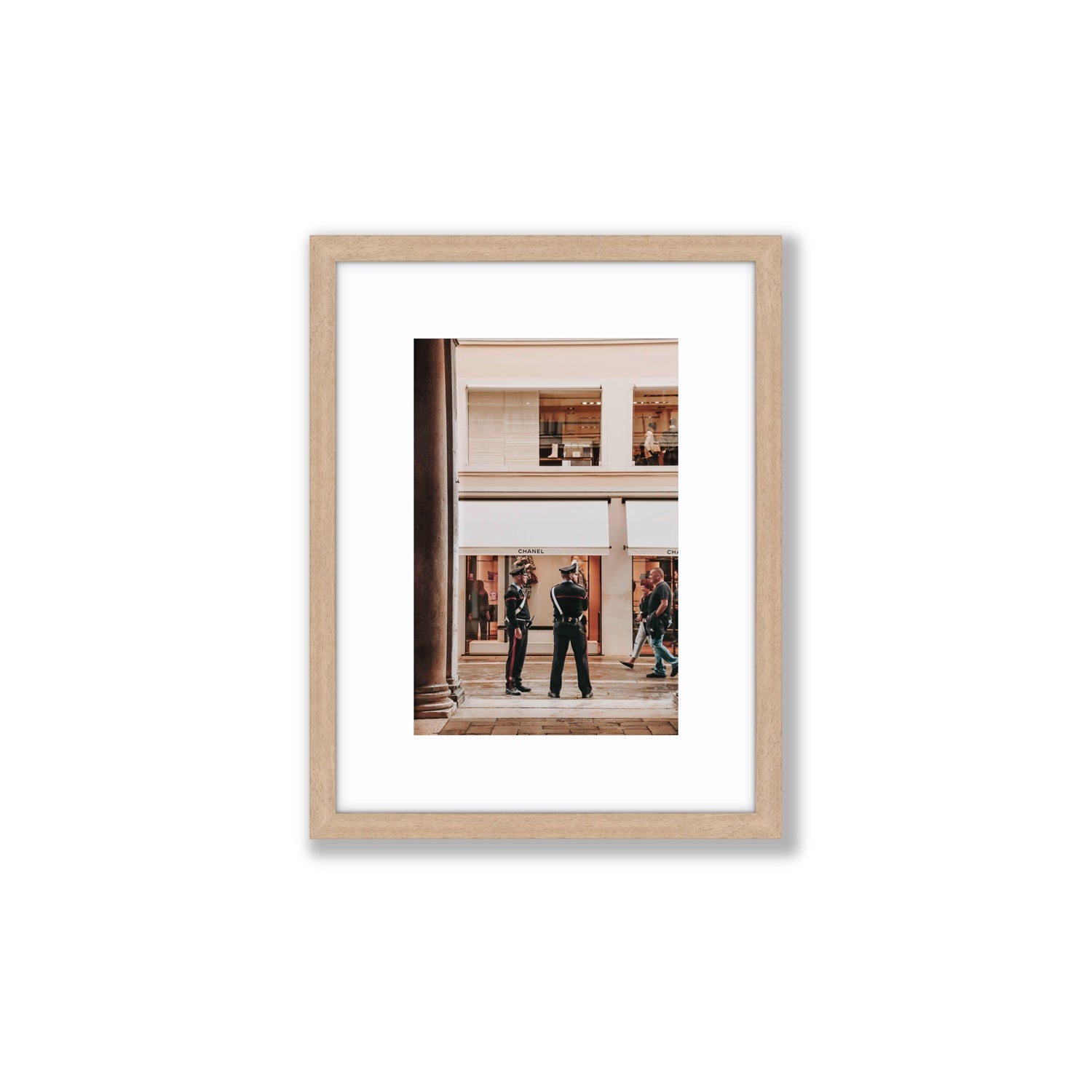 Style Police Venice Italian wall art Small fine art print in natural oak frame with matboard