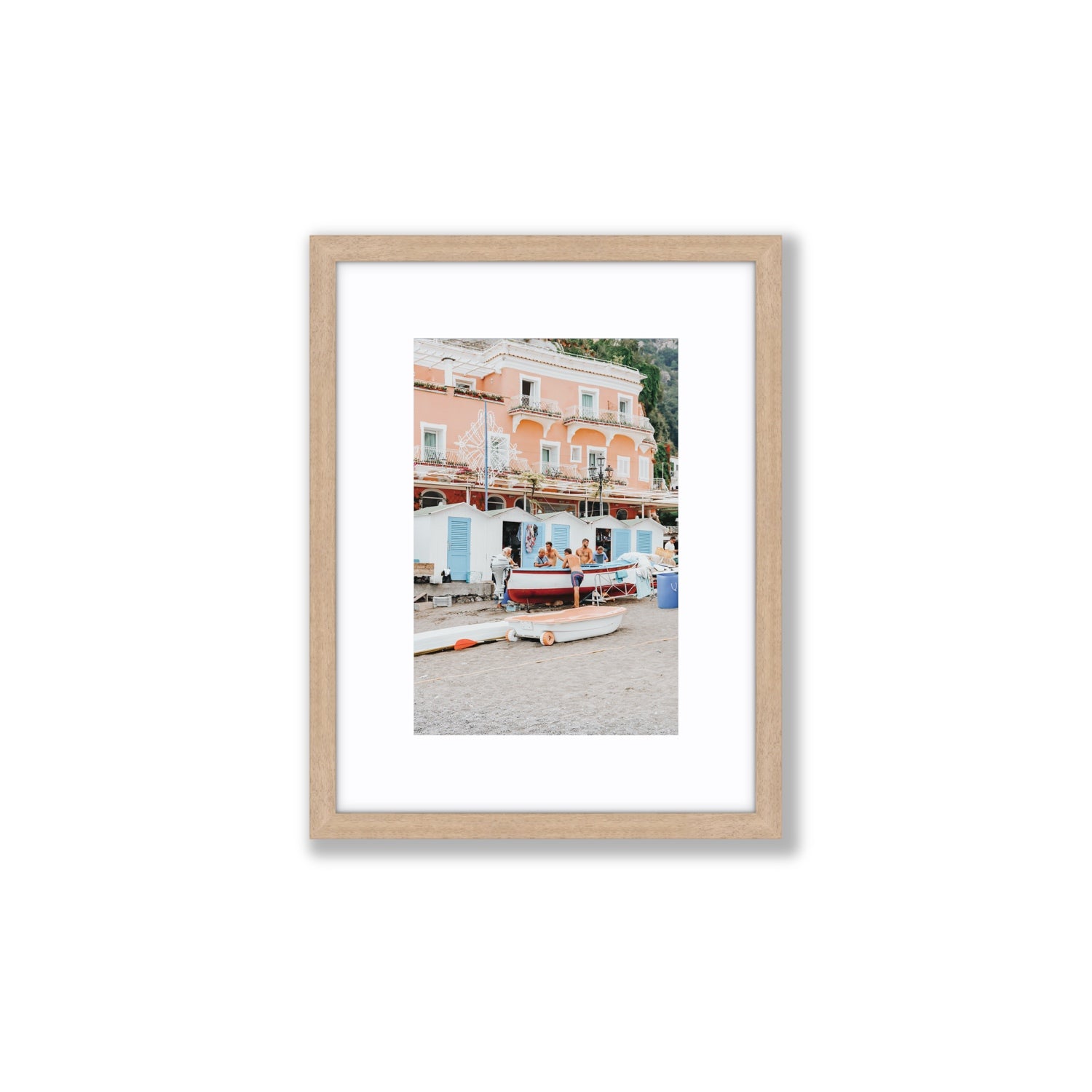 La Riunione della Mattina fine art print, Positano, Italy, Small, Natural Oak Frame · Matboard, Fine Art Print
