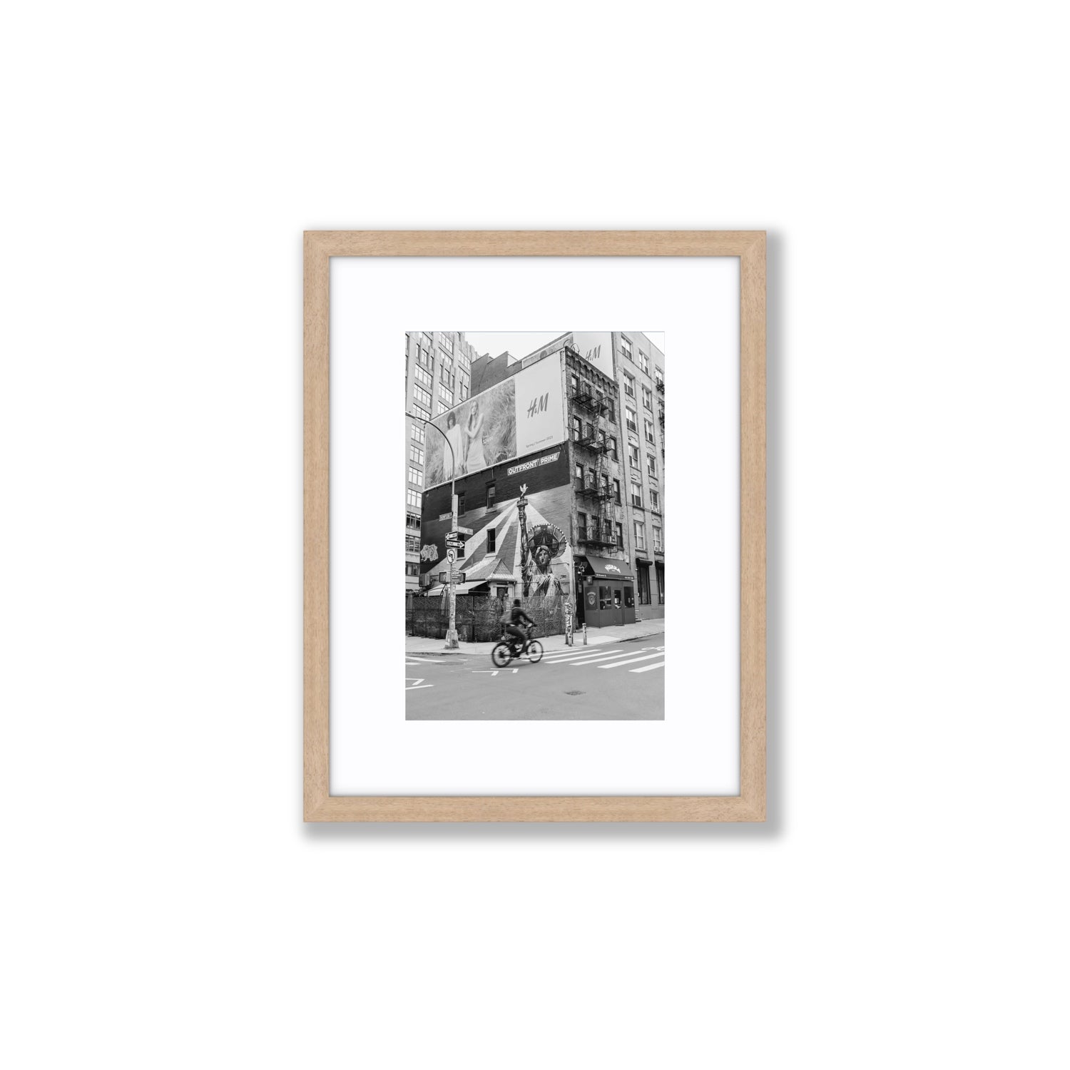 Shadows Of Liberty New York NYC Black & White wall art Small fine art print in natural oak frame with matboard