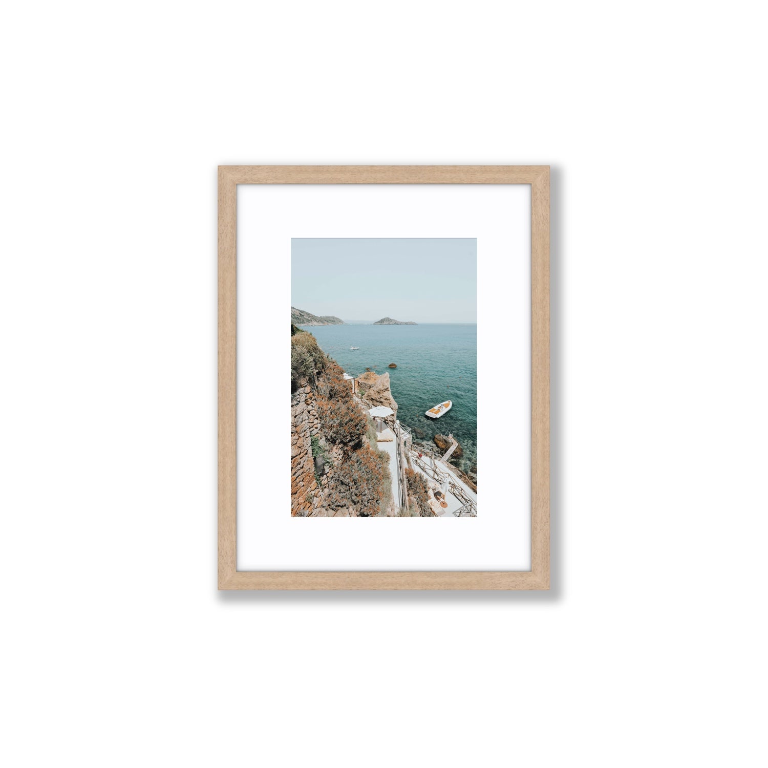 Front Row Seat Tuscany coastal wall art Small fine art print in natural oak frame with matboard