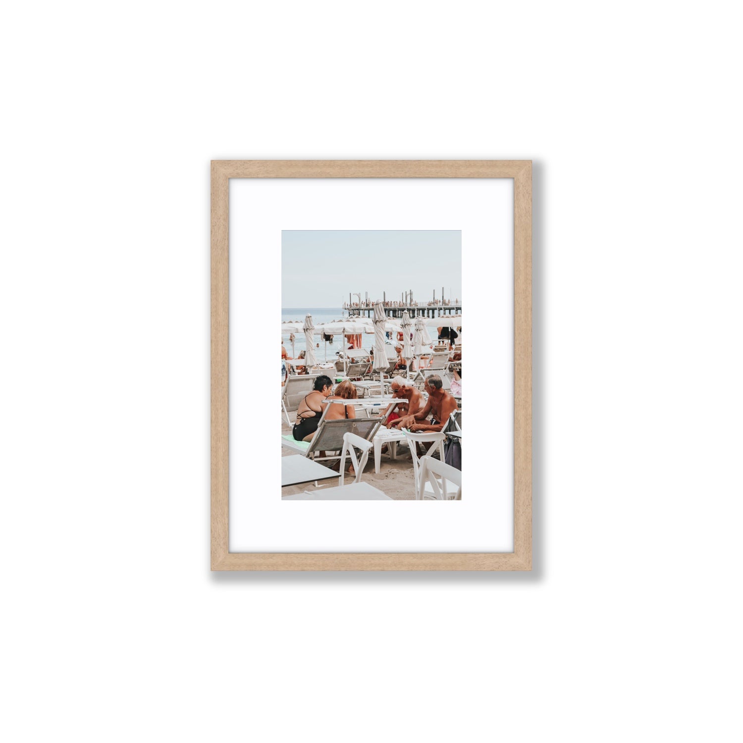Salted Shuffle fine art print, Alassio, Italy, people and locals artwork, Small, Natural Oak Frame · Matboard, Fine Art Print