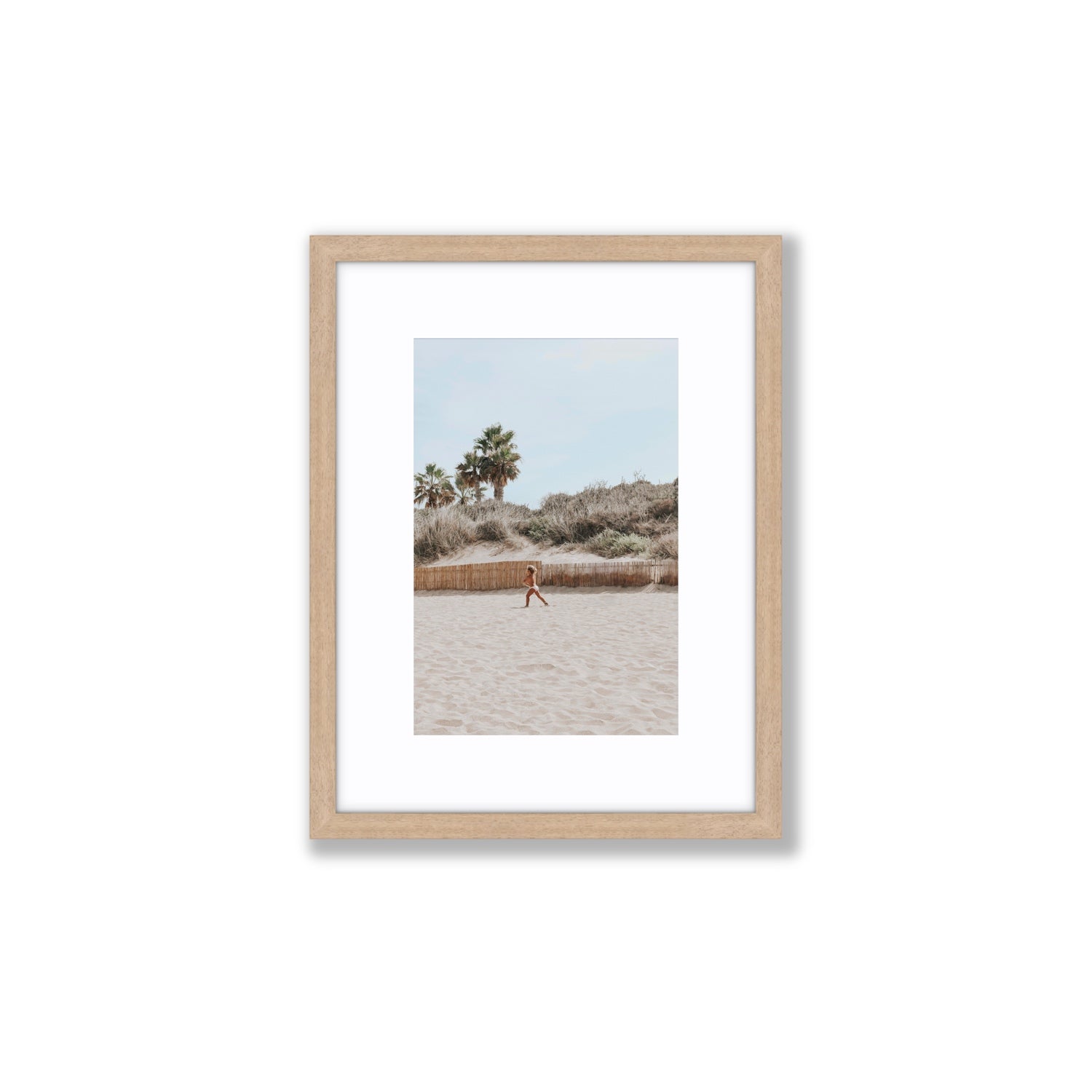 Joyful Sprint Puglia beach coastal fine art print Small fine art print in natural oak frame with matboard