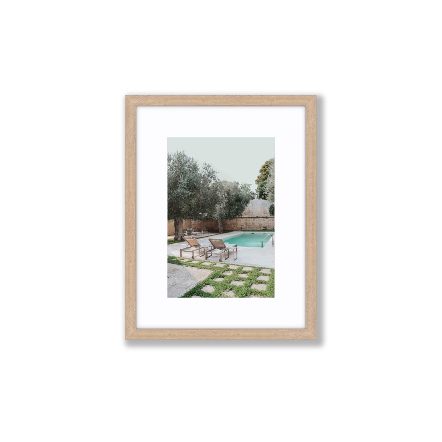 Olive Oasis Puglia Mediterranean wall art Small fine art print in natural oak frame with matboard