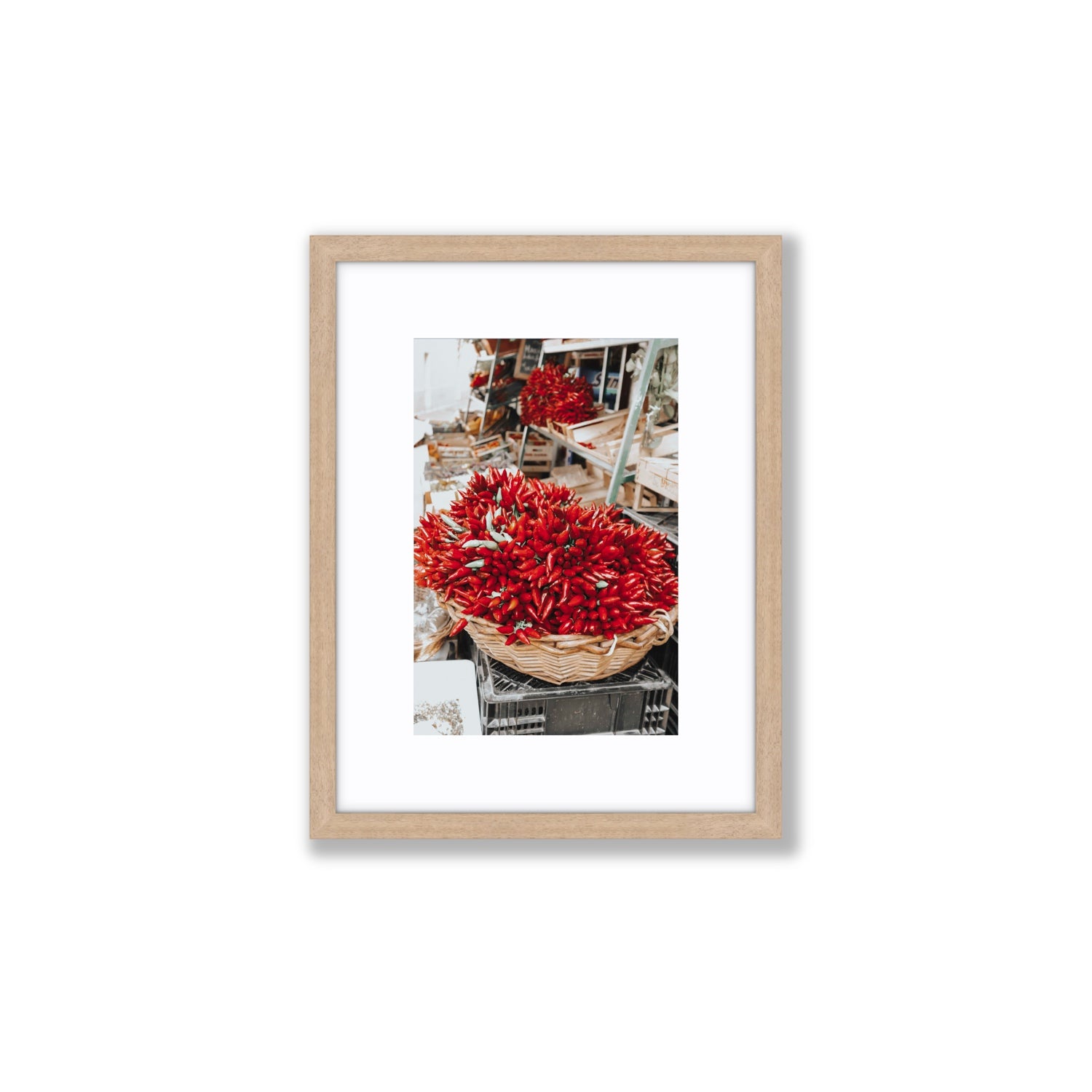 Spicy Bunch Puglia Italian wall art Small fine art print in natural oak frame with matboard