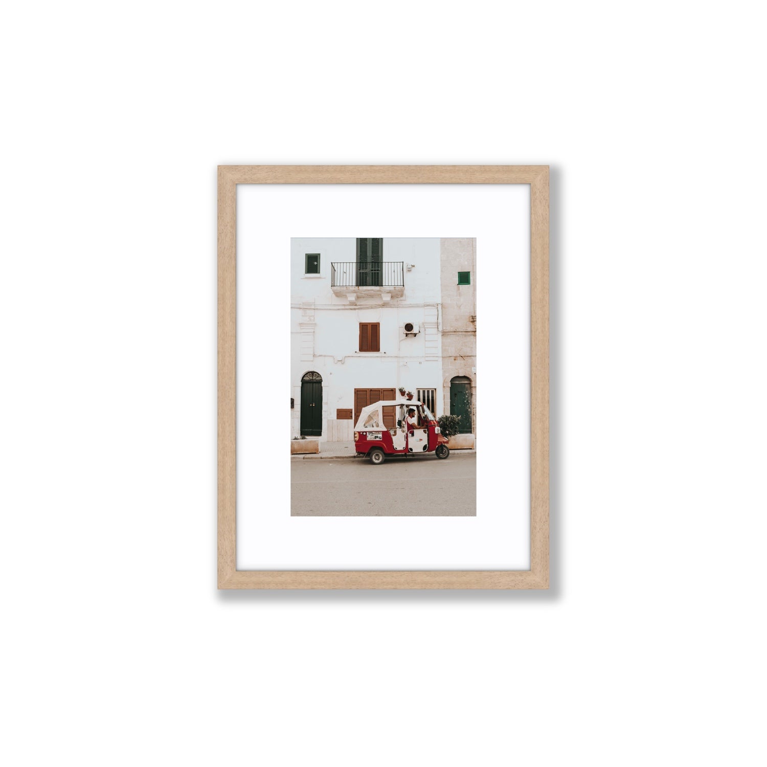 Groovy Piaggio Puglia Italian wall art Small fine art print in natural oak frame with matboard