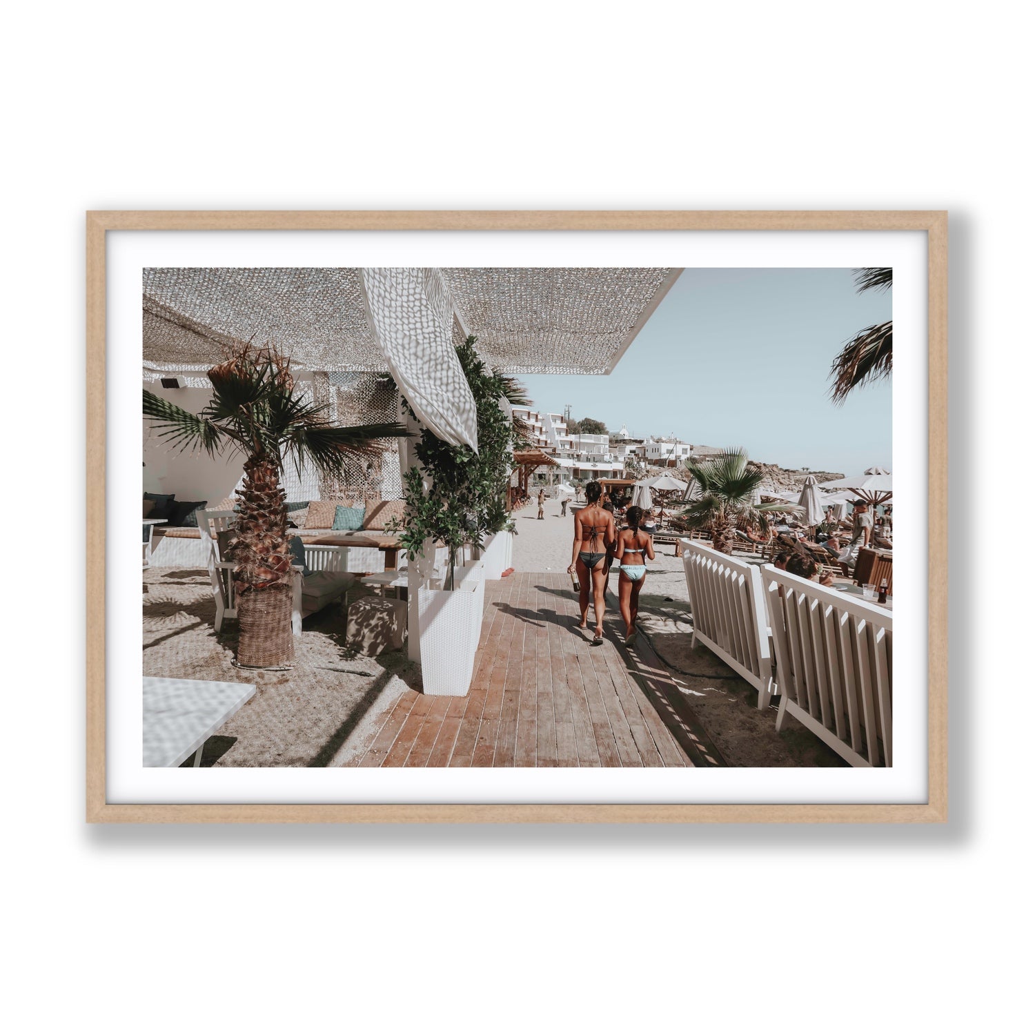 Mitera Kori Mykonos Greek island wall art Gallery fine art print in natural oak frame with matboard
